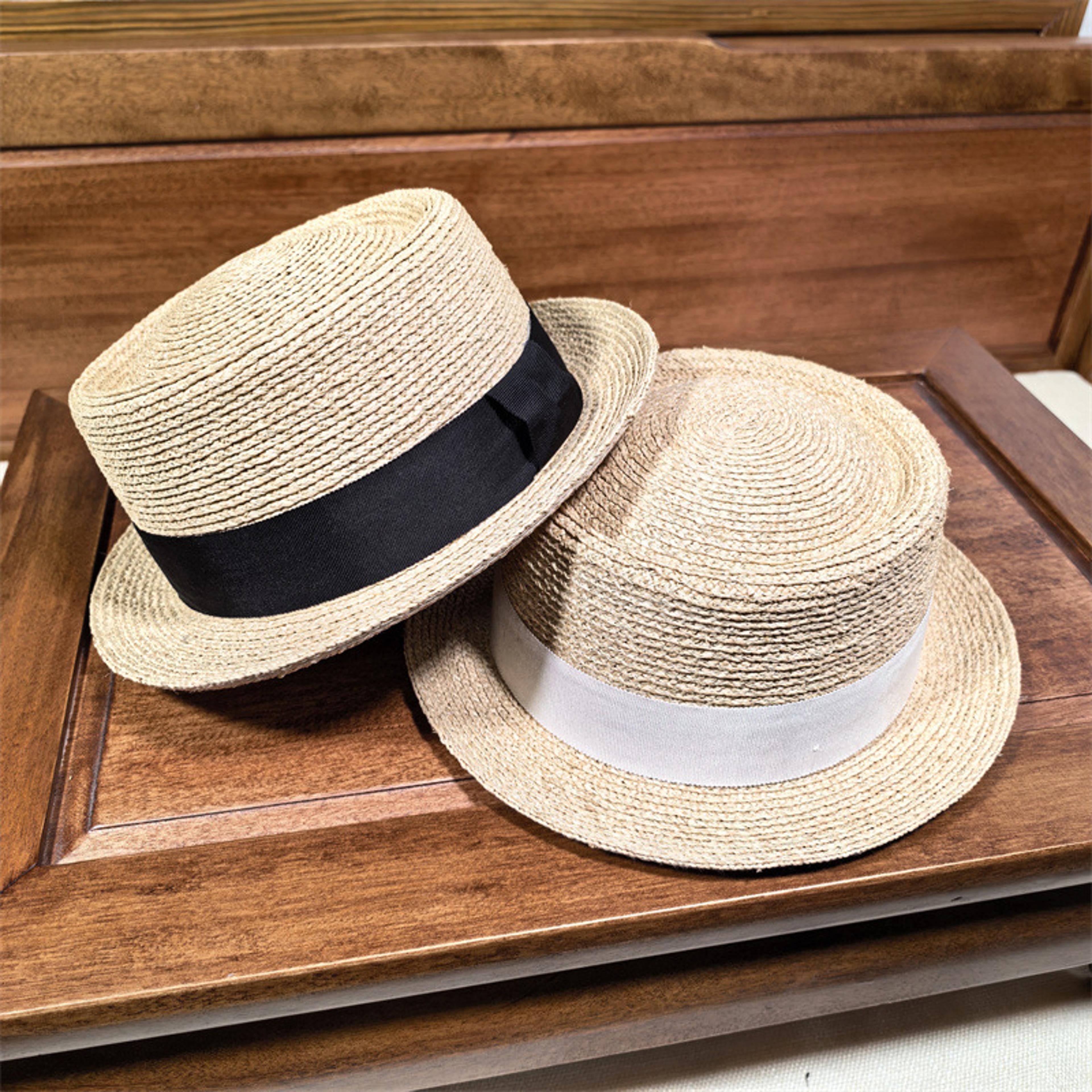 french vintage straw boater hat with black ribbon elegant summer sun hat for women & men
