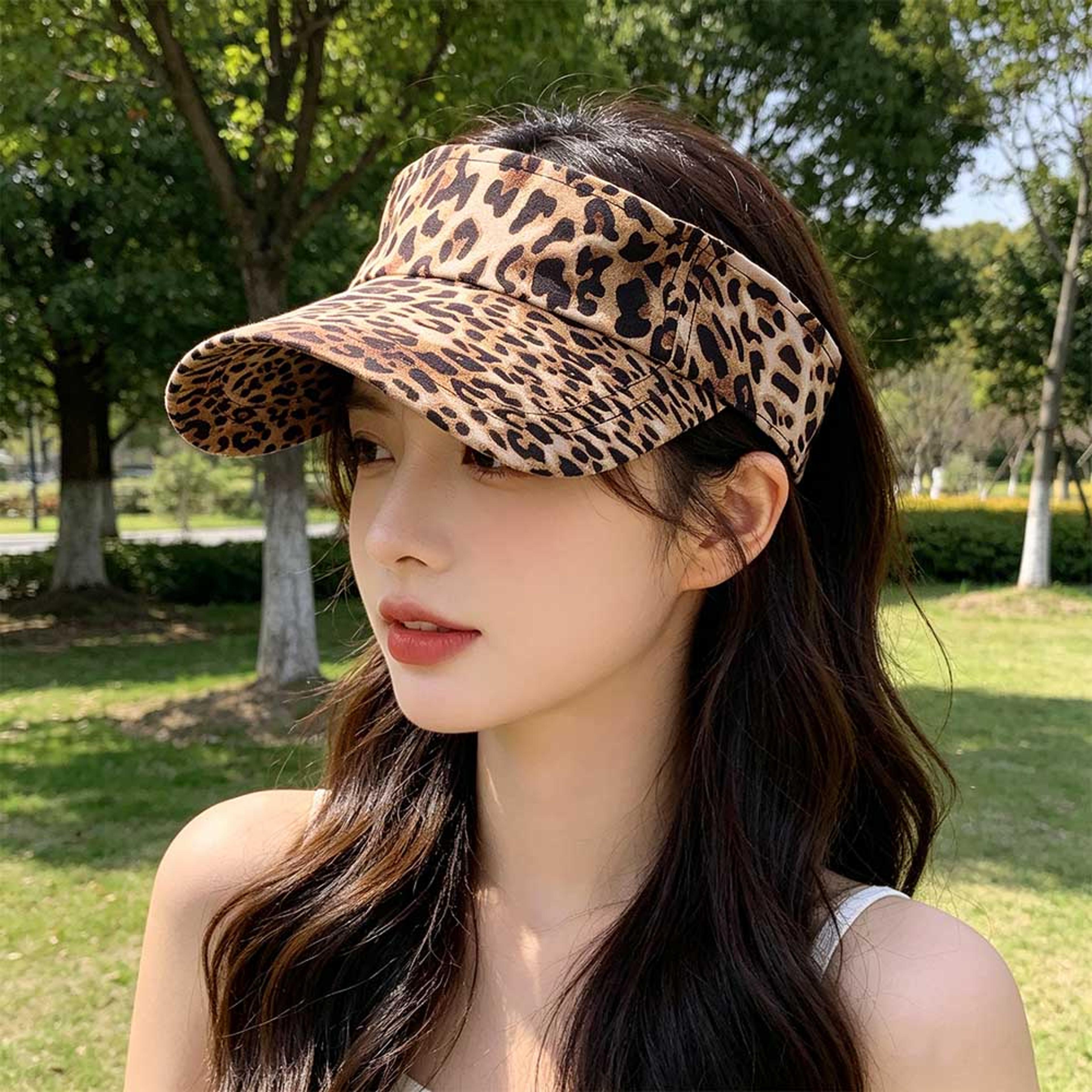 leopard print women's sun visor with uv protection open top summer hat
