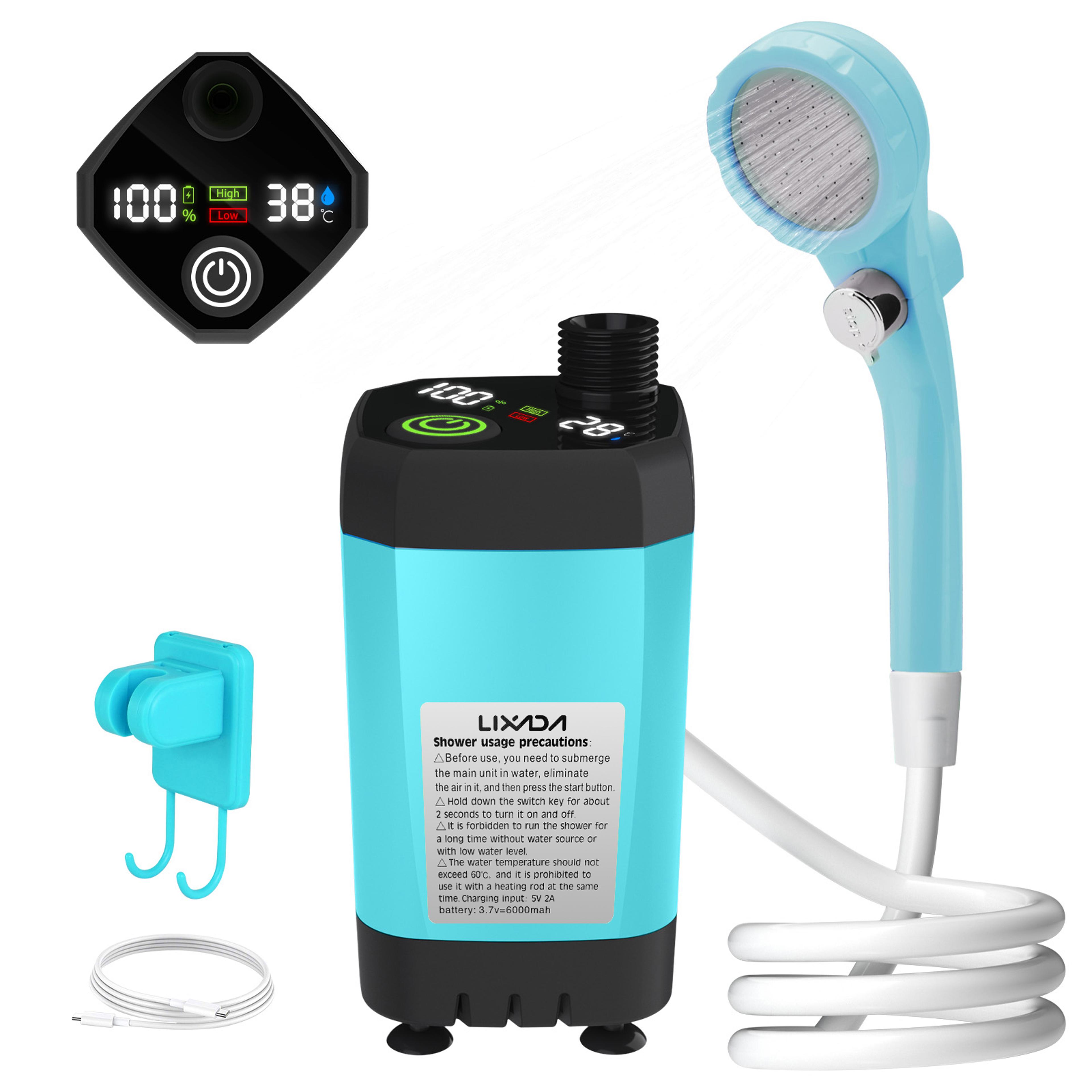 lixada portable camping shower 6000mah rechargeable camping shower pump with digital display