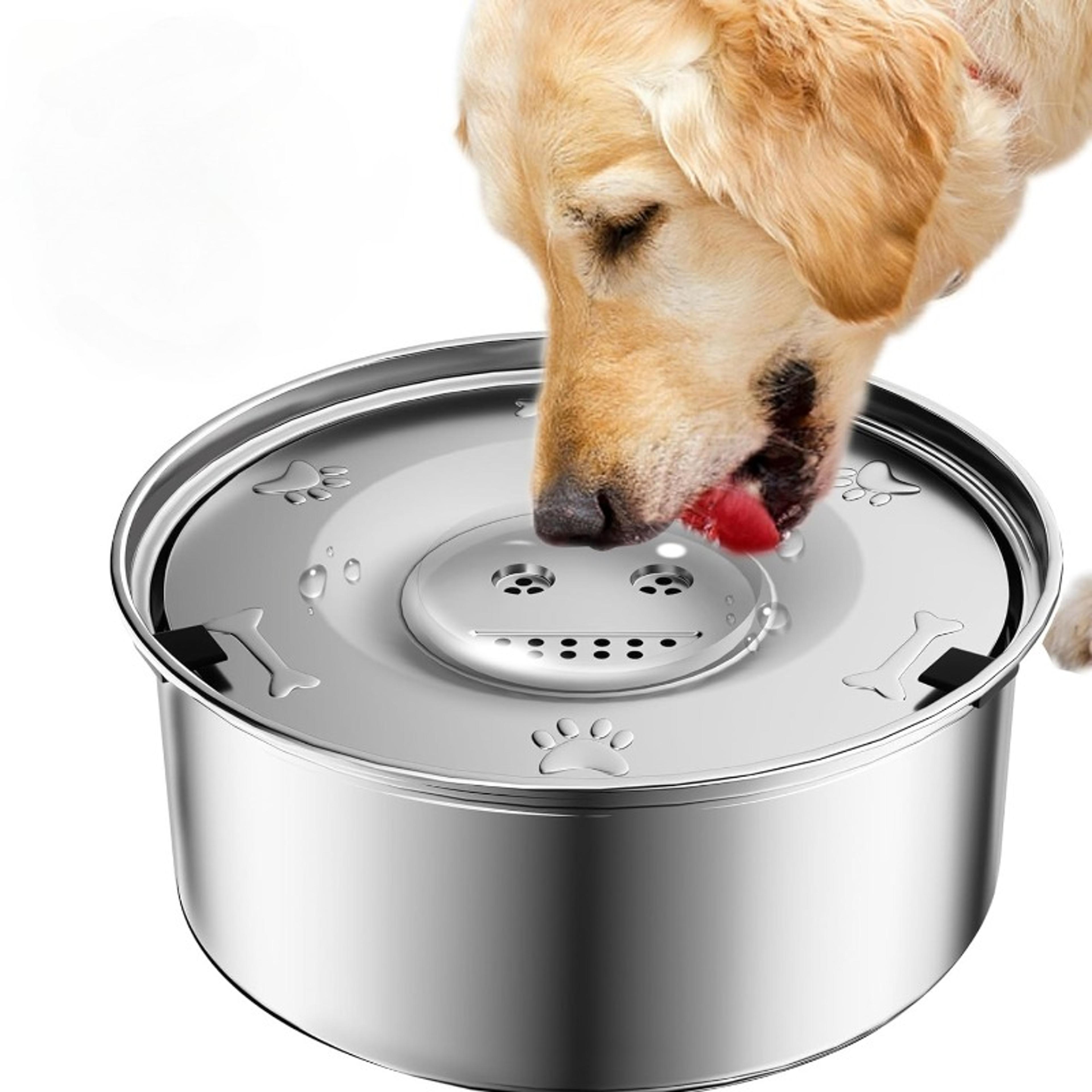 stainless steel no spill dog water bowl with floating disk slow drinking pet feeder