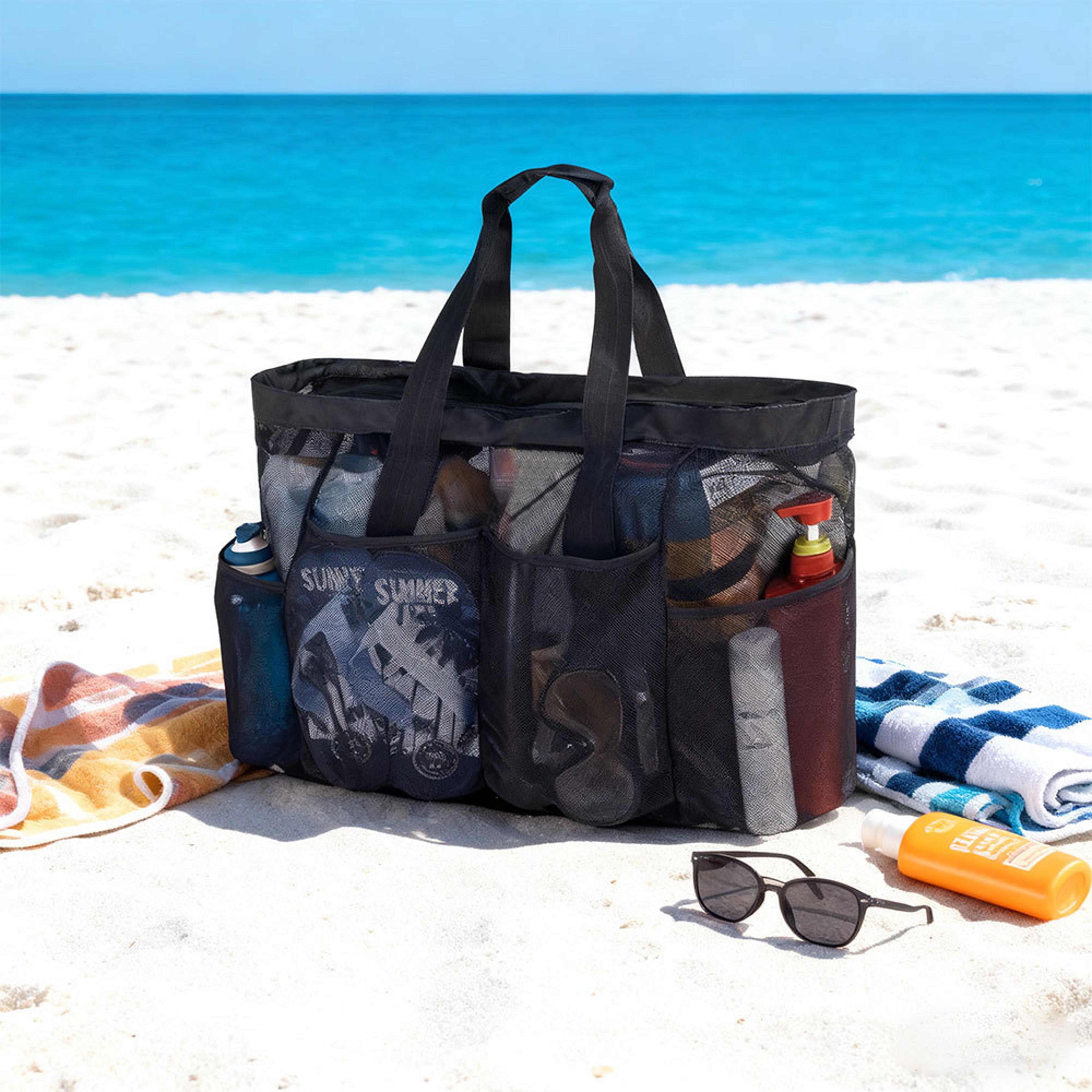 coastcarry beach mesh bag large beach tote bag with zipper & waterproof pocket