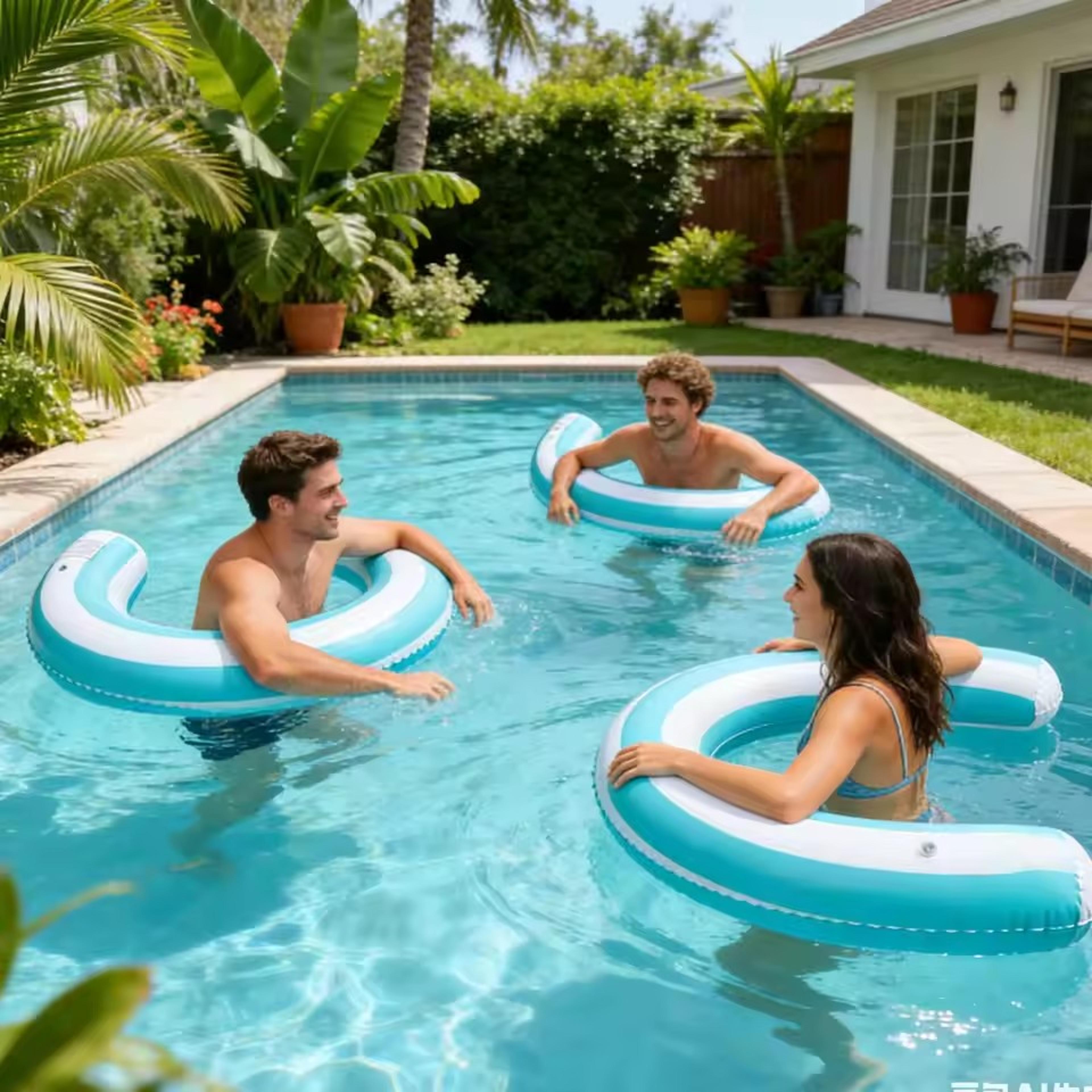 striped u shaped pool float inflatable swim ring with thick pvc for pool & beach fun