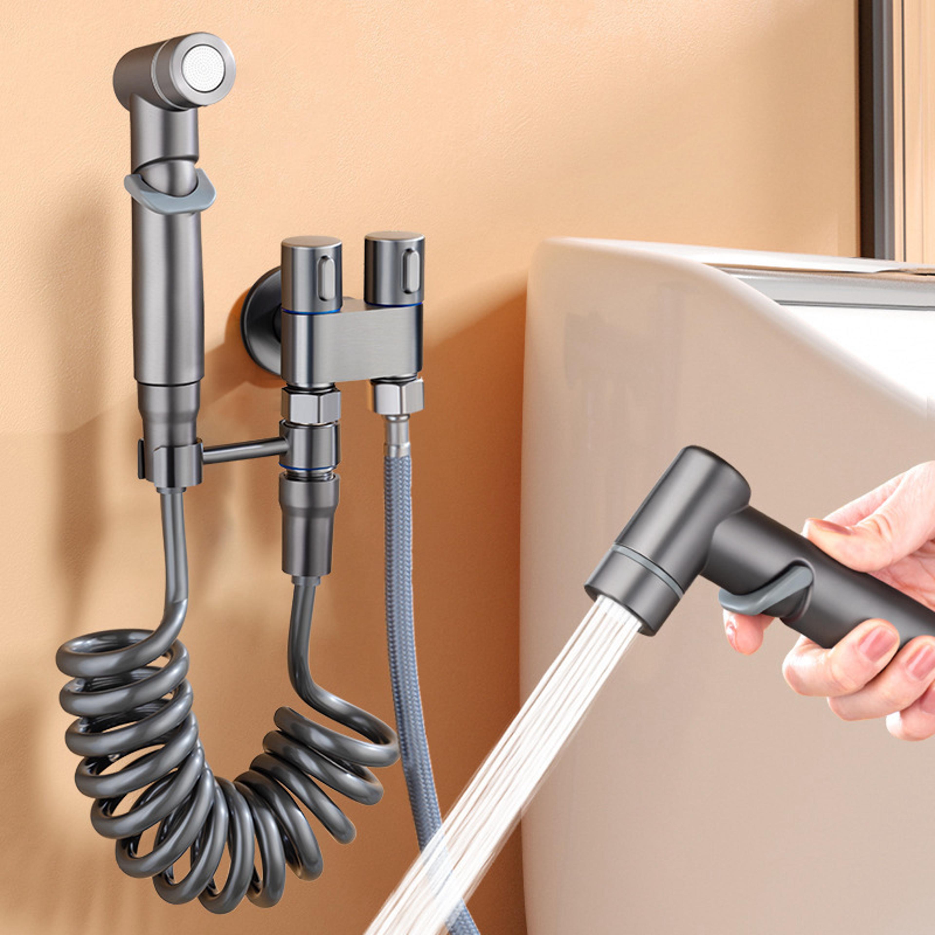 premium bidet sprayer kit with stainless steel double outlet angle valve for toilet & shower