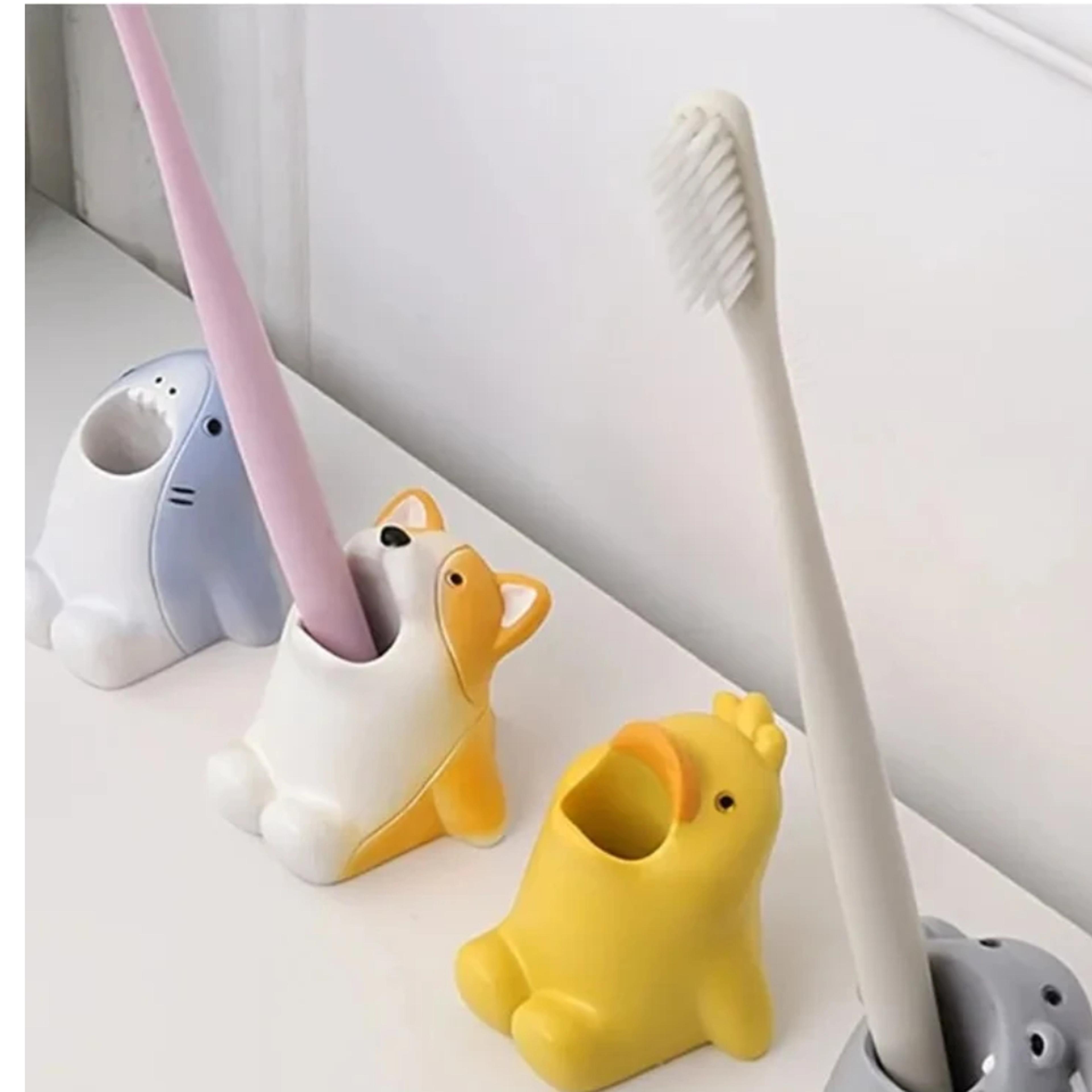 cute corgi & shark toothbrush holder bathroom organizer for toothbrushes, makeup brushes & desk essentials