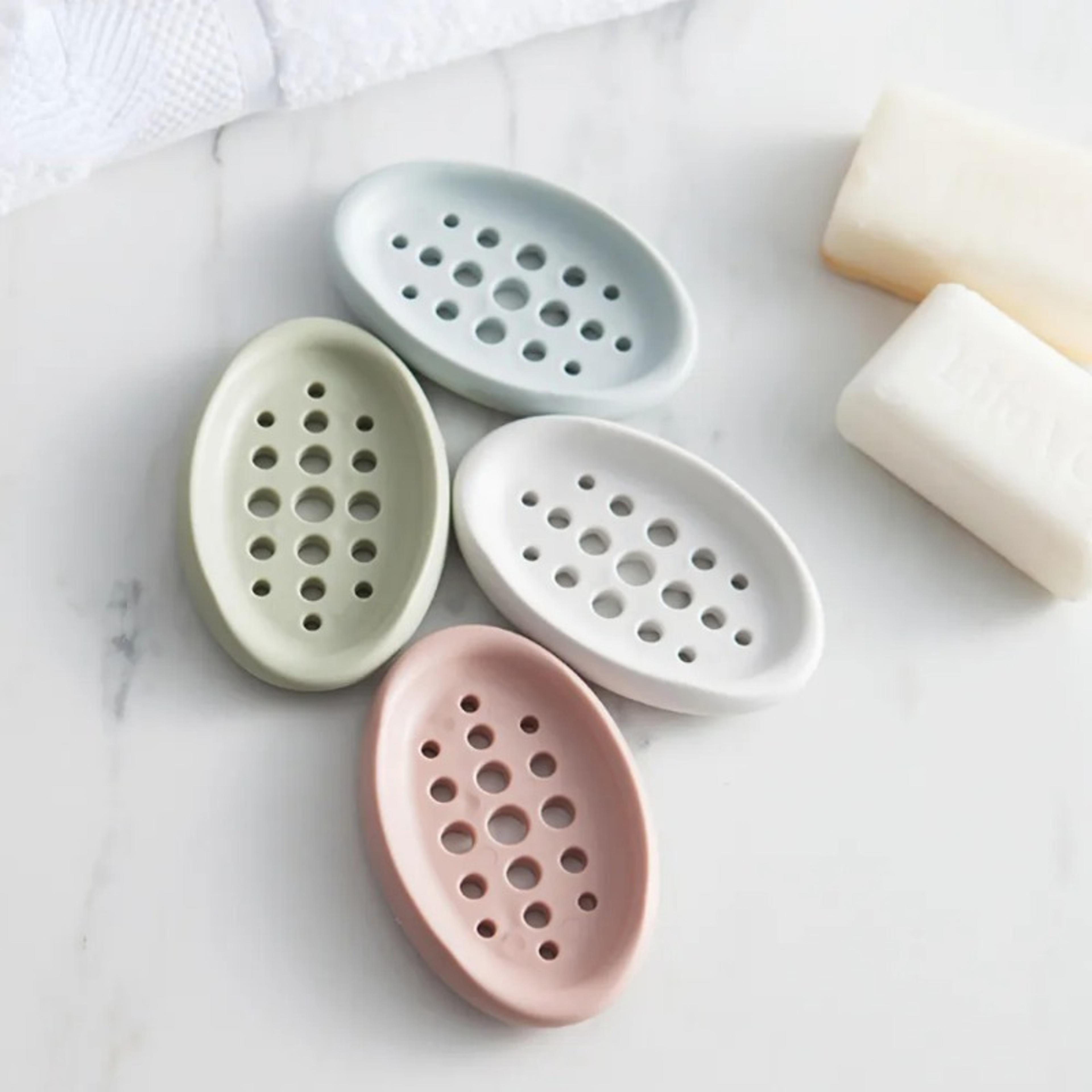silicone soap dish self draining non slip bathroom & kitchen soap holder