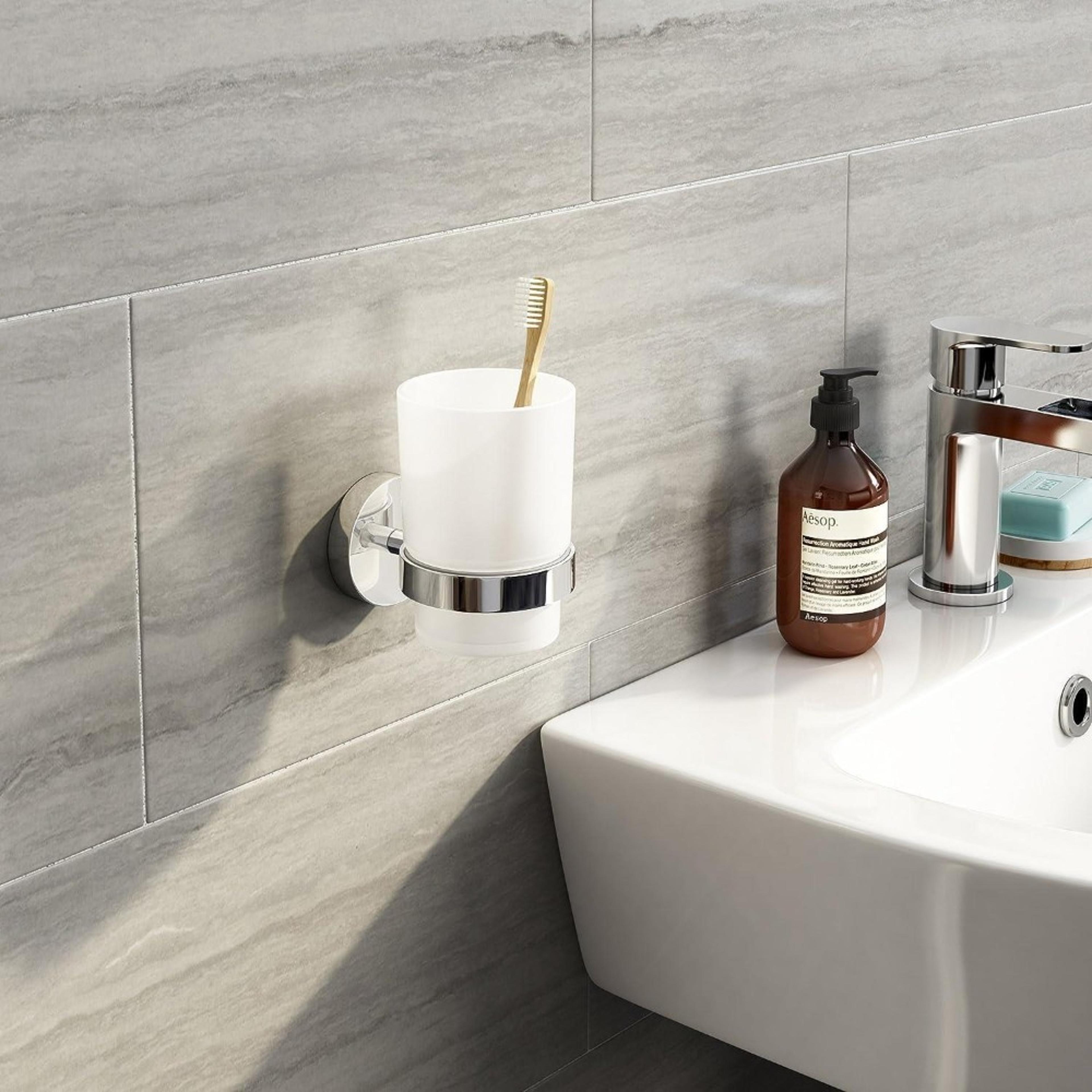 wall mounted cup holder & bathroom toothbrush organizer with drill free installation