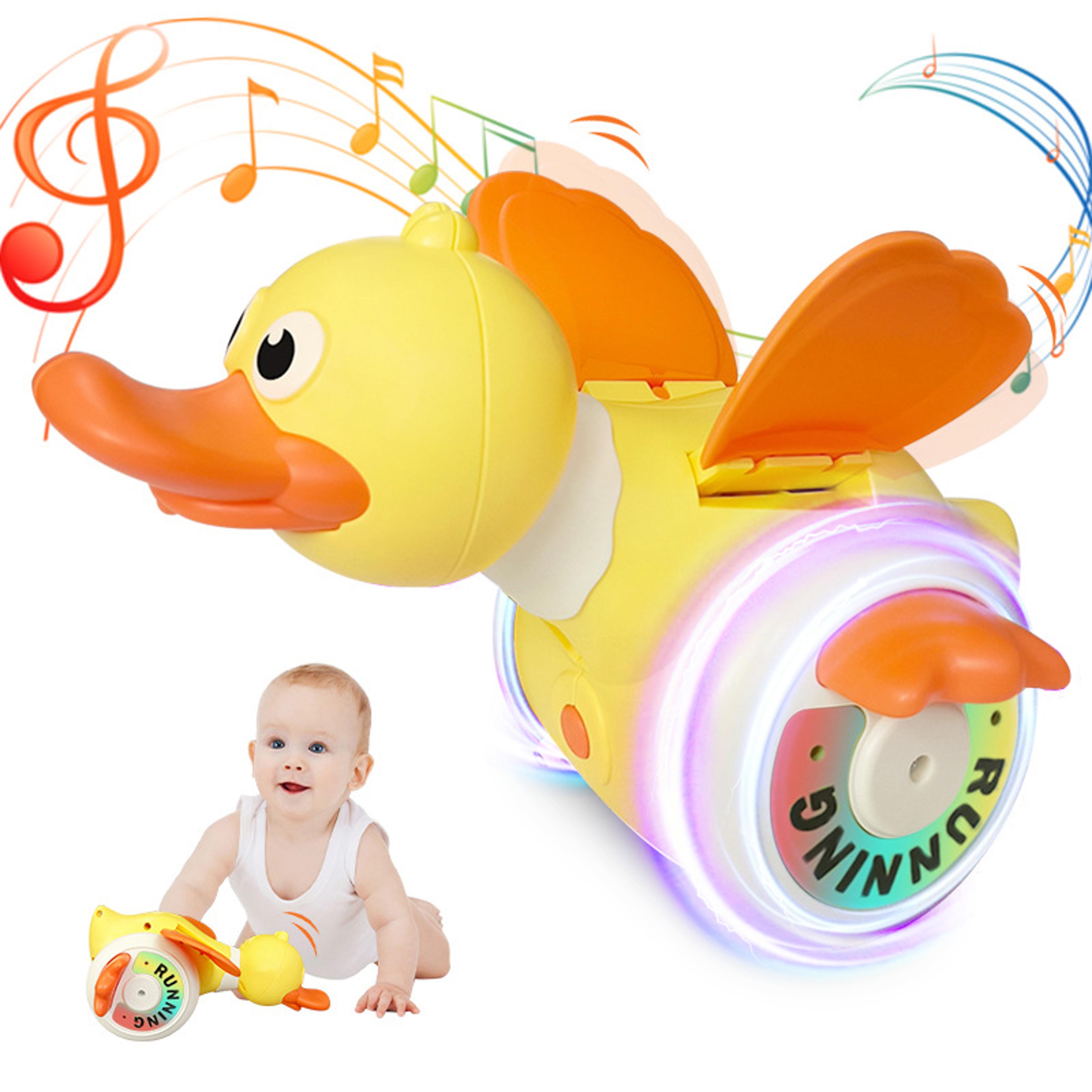 interactive rotating duck tummy time toy with lights & music for crawling baby learning