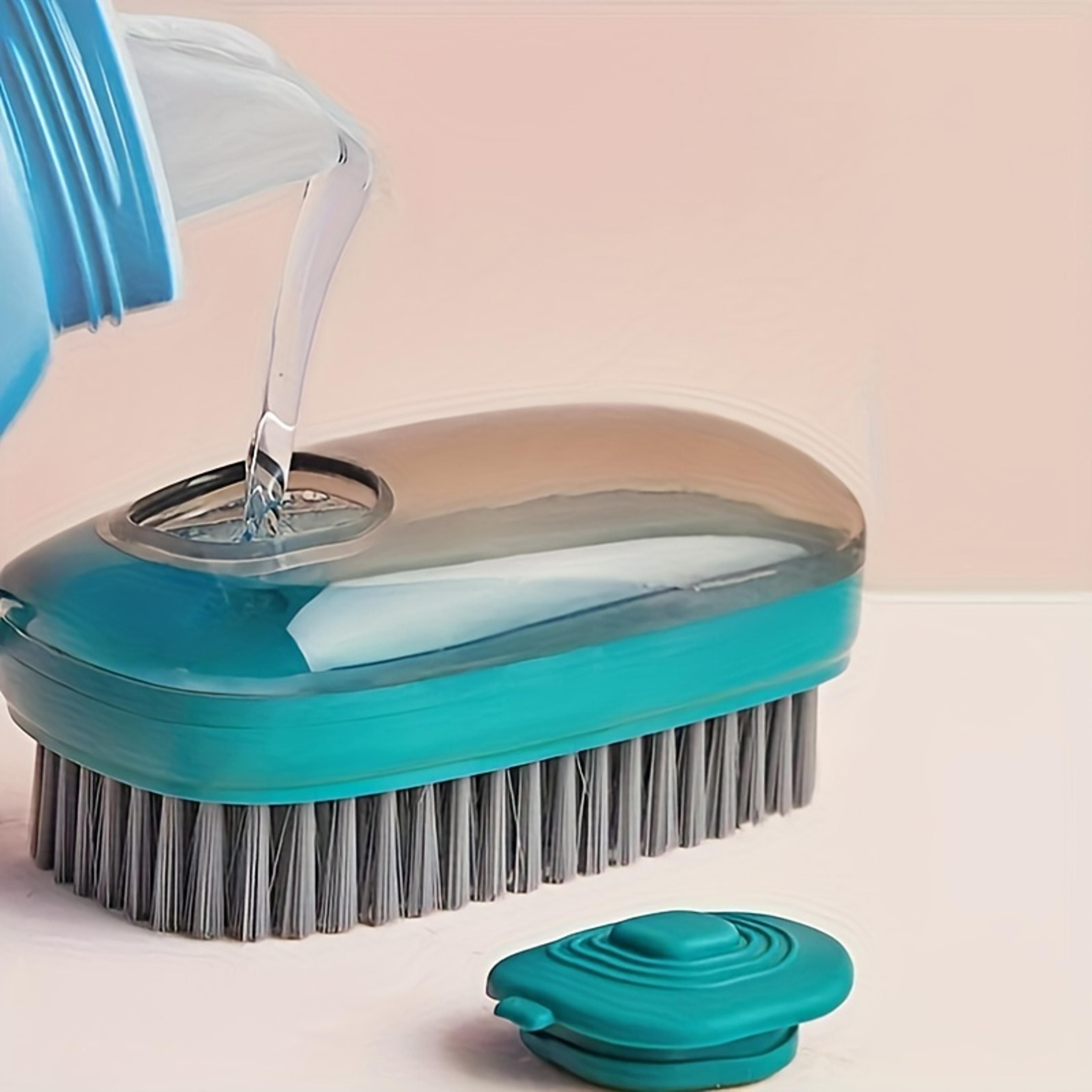 liquid dispensing shoe cleaning brush with soft bristles for shoes, sneakers & household cleaning
