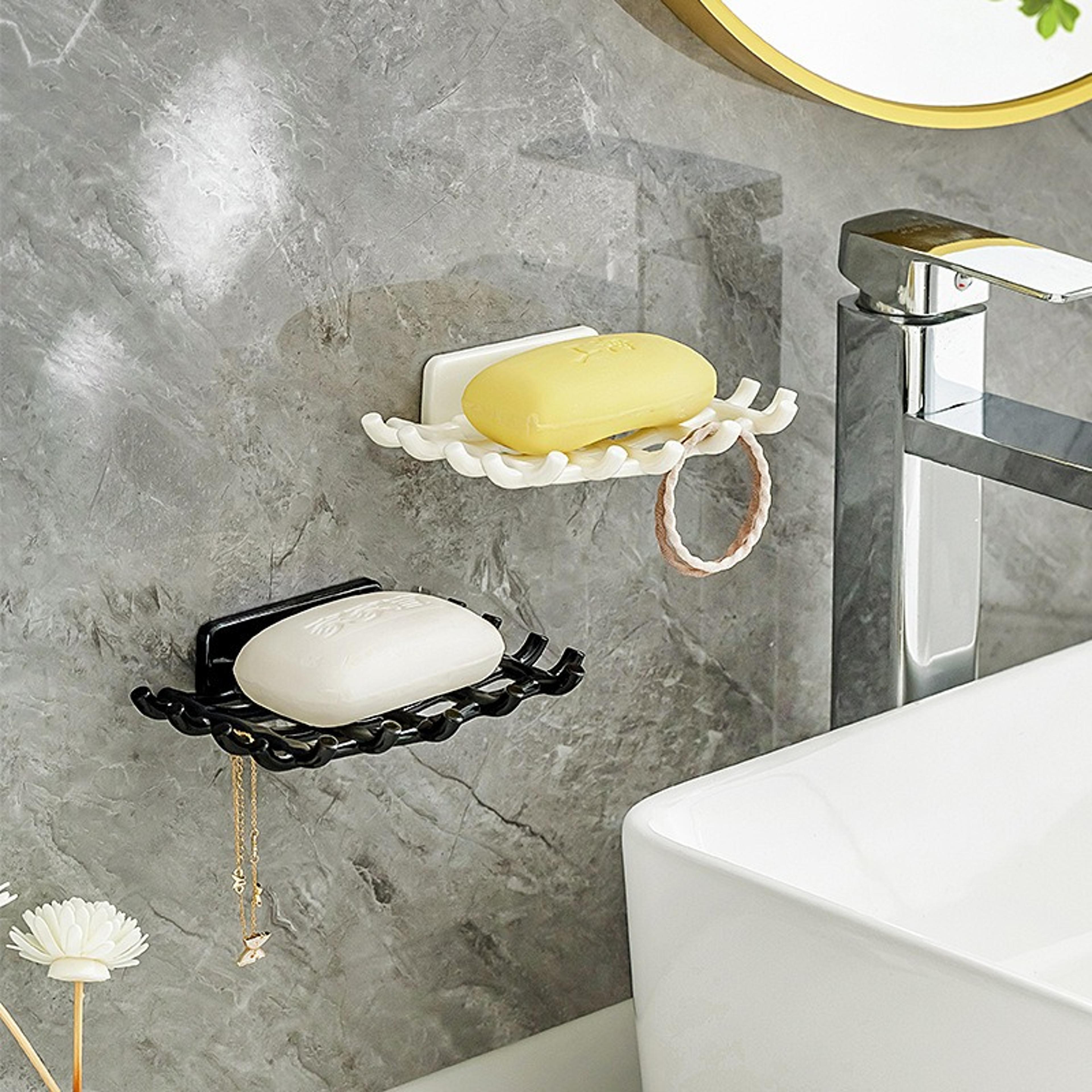 premium wall mounted soap dish with self draining design & no drill adhesive bathroom soap rack