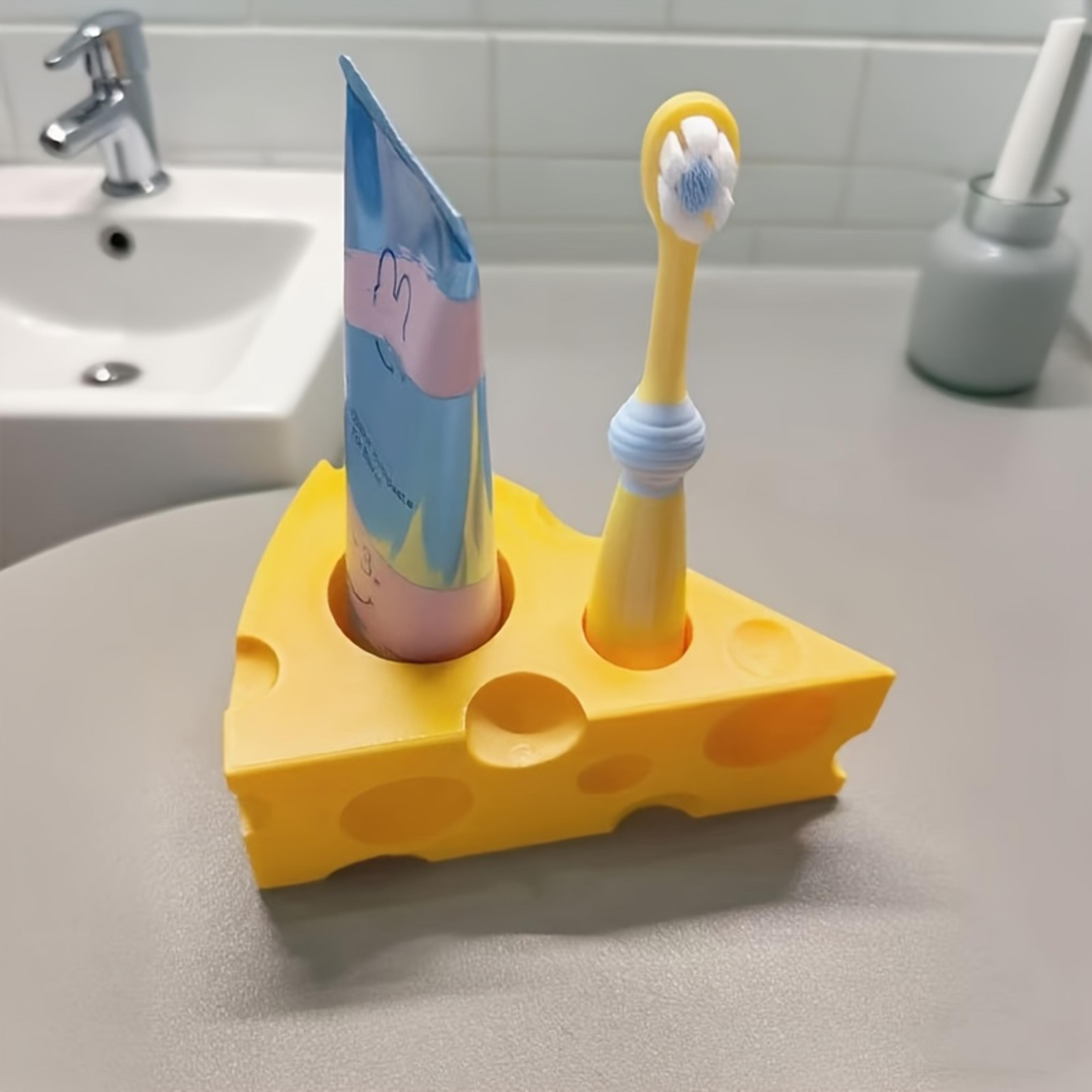 cute cheese toothbrush holder with toothpaste organizer for fun bathroom storage