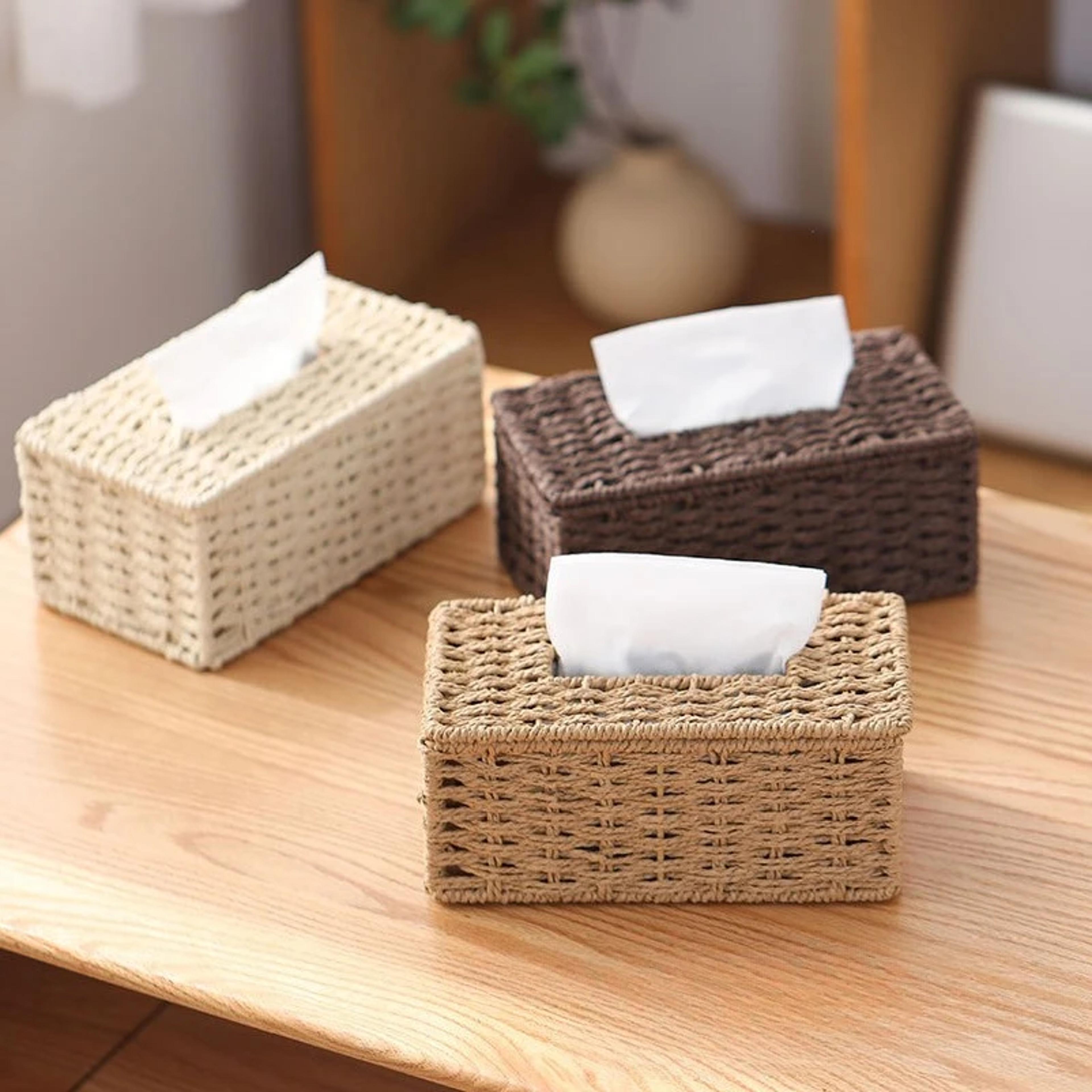 luxury woven tissue box rattan tissue box cover decorative tissue holder for home decor