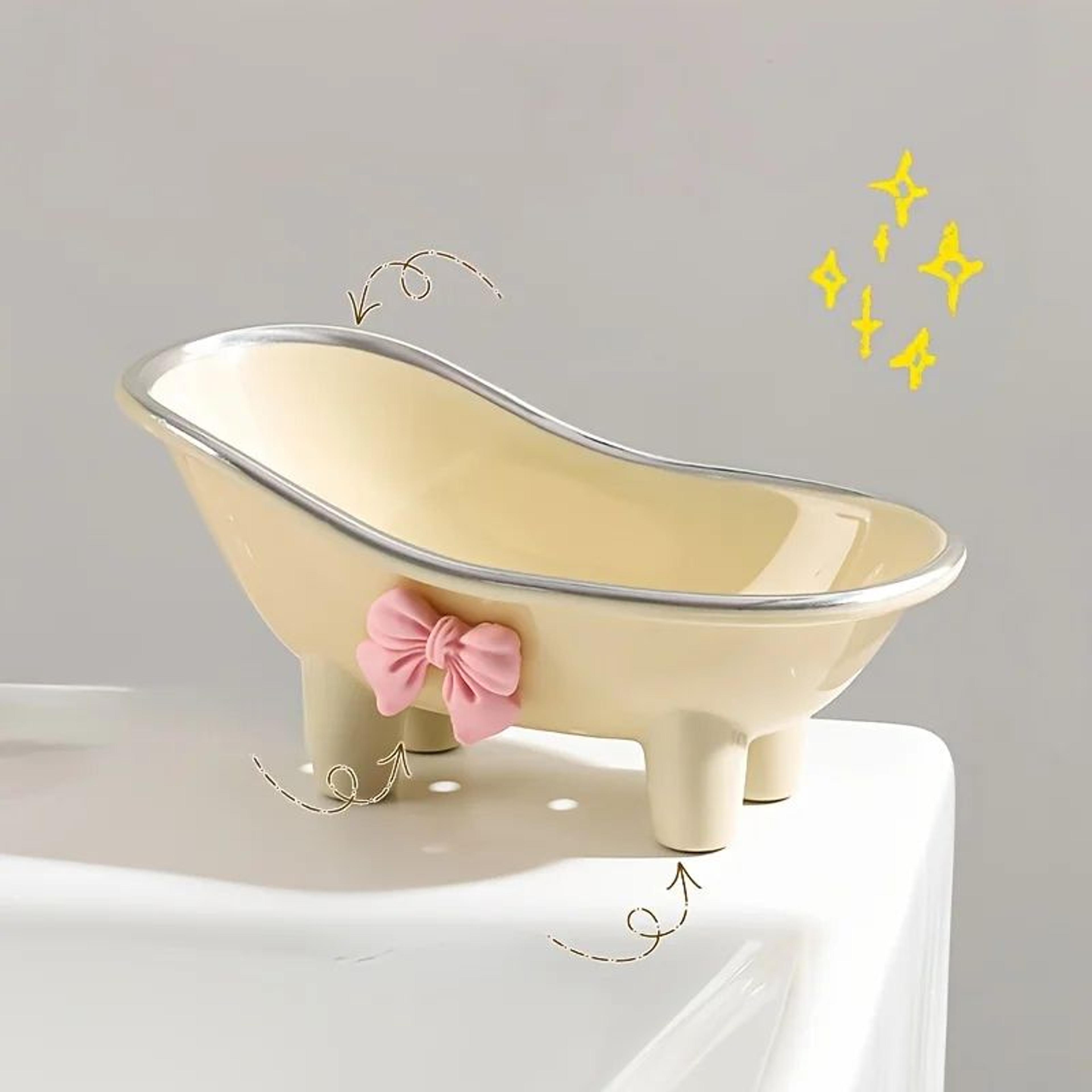 cute soap dish mini bathtub soap holder with pink bow for stylish bathroom decor