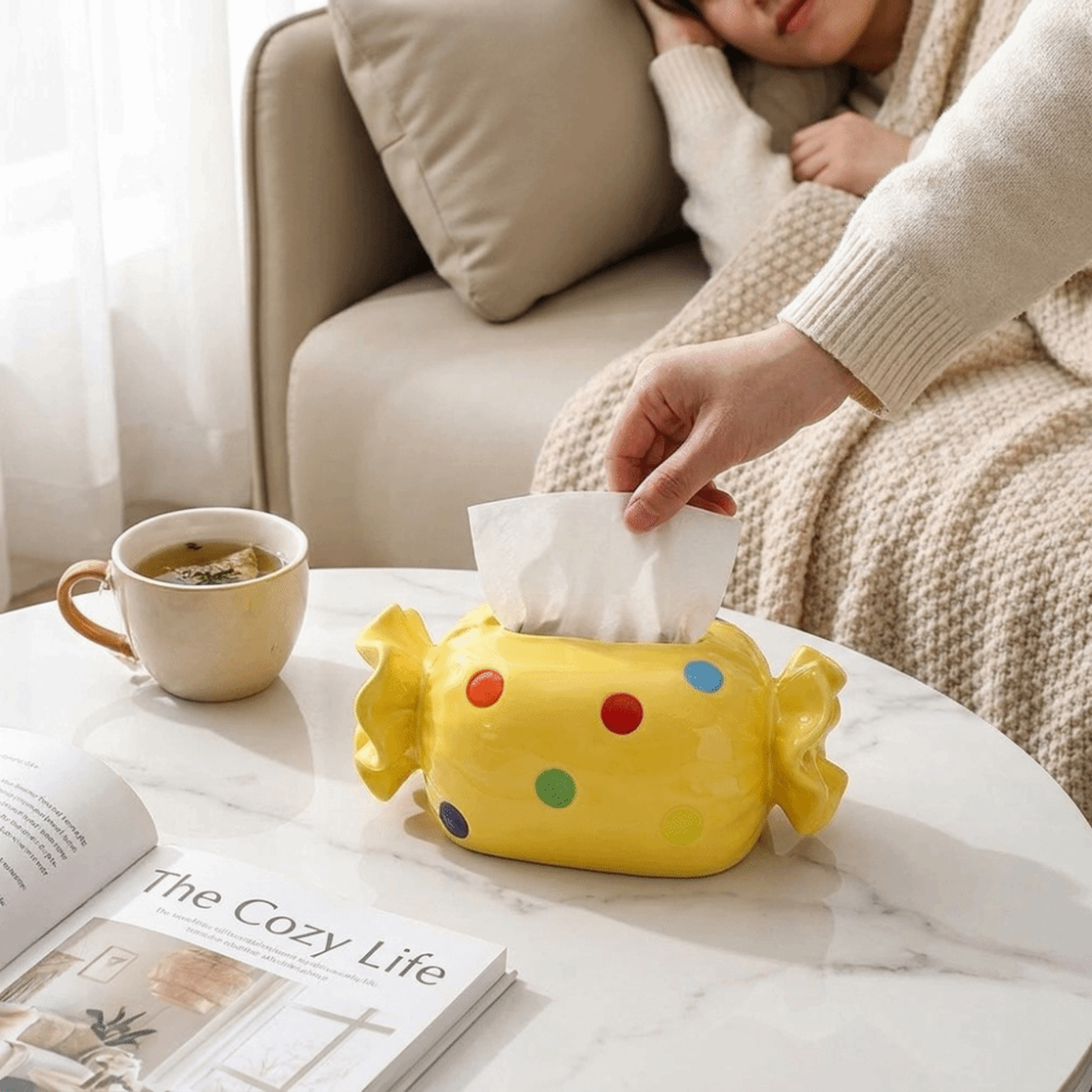 cute polka dot tissue box cover decorative napkin holder for coffee table & home decor