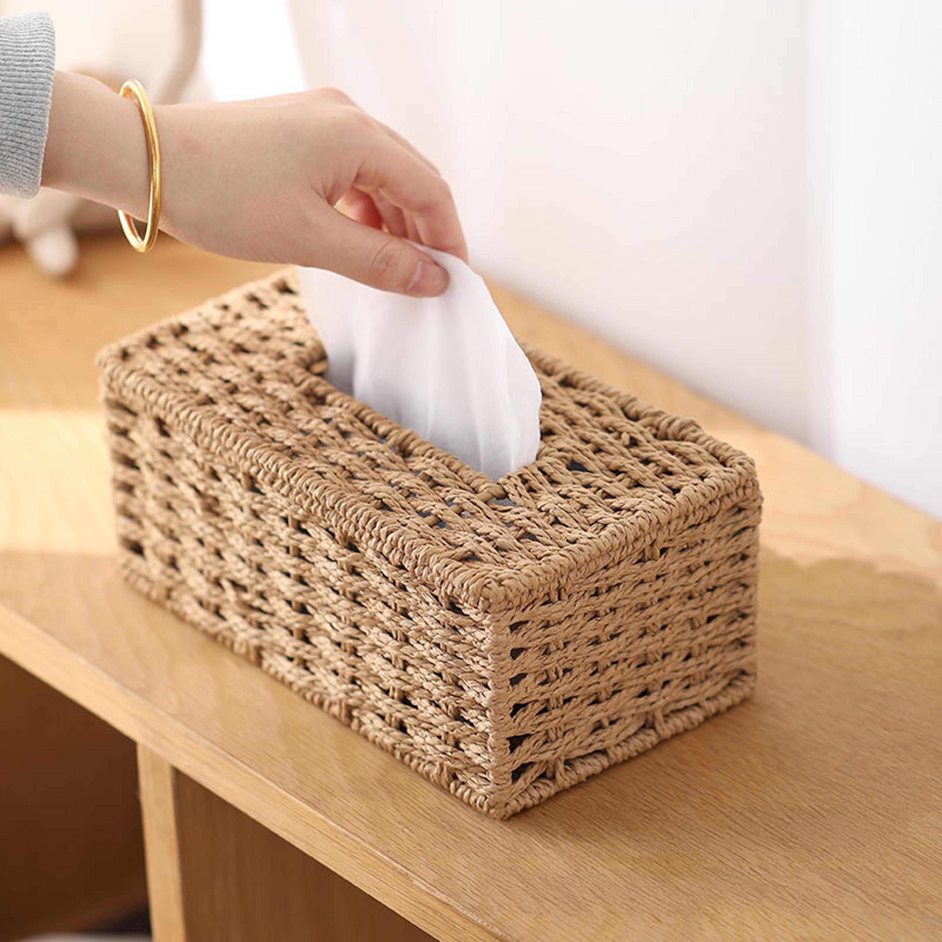 handmade woven tissue box decorative rattan tissue box cover