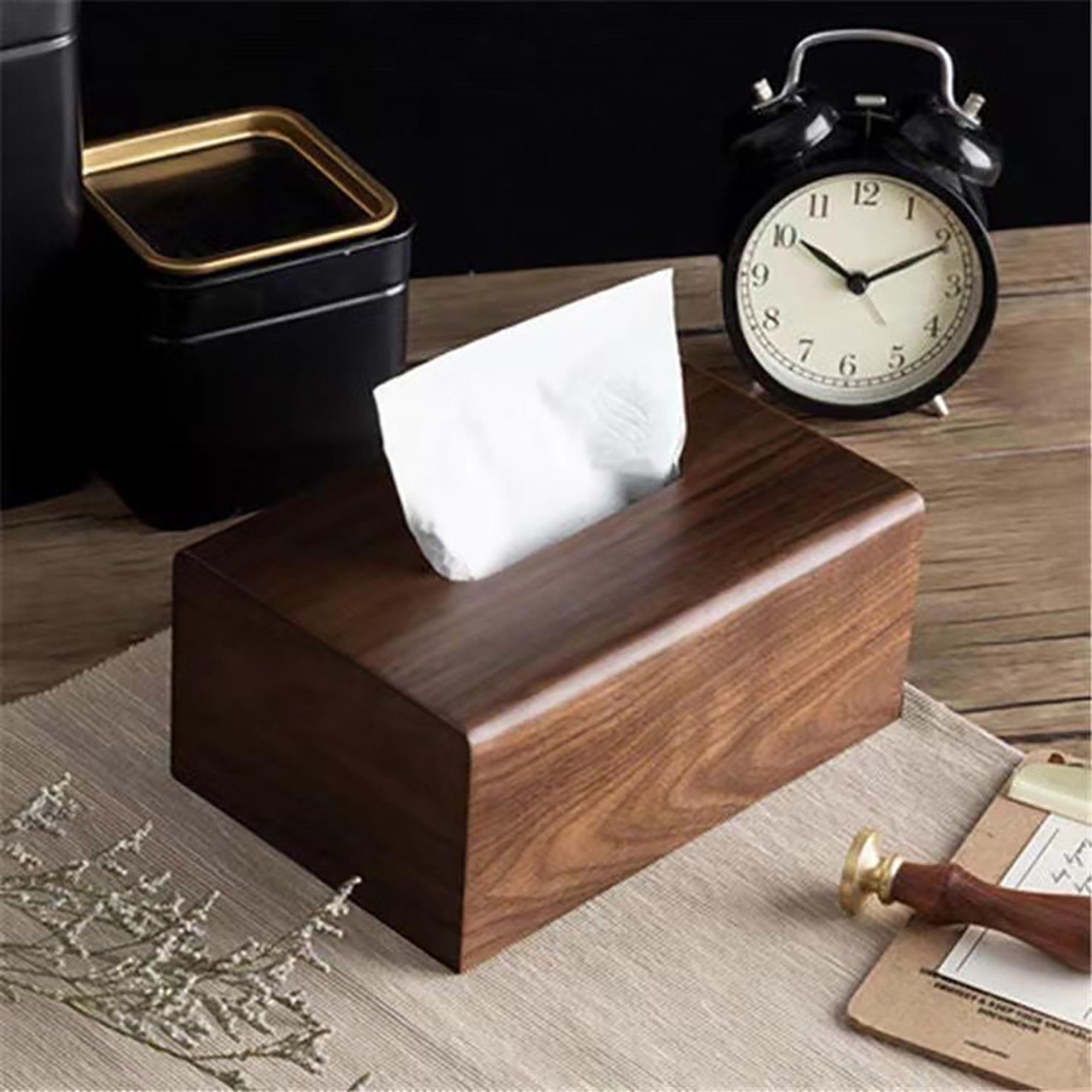 modern solid wood tissue box walnut cover for living room, bathroom & office decor