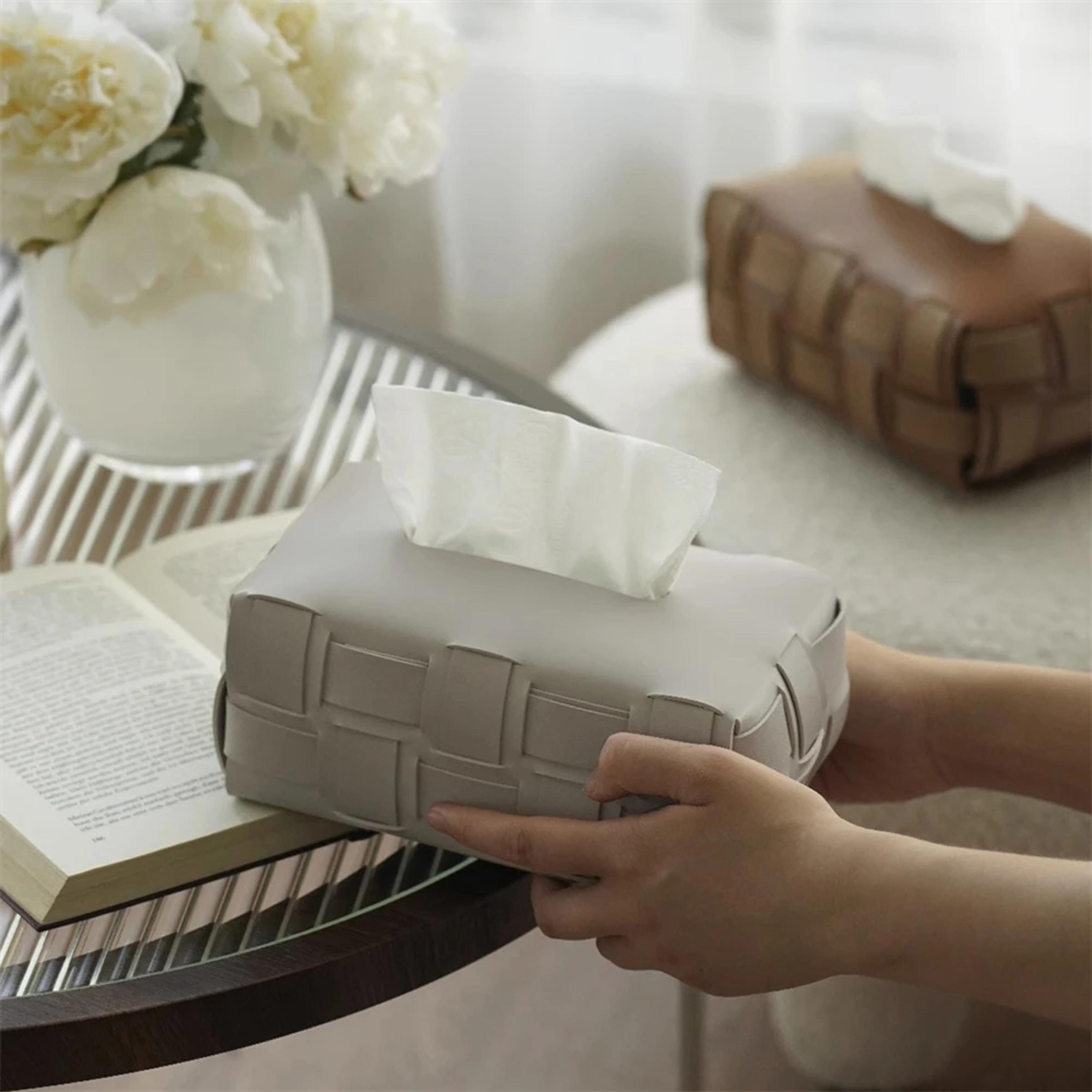 luxury woven leather tissue box cover decorative tissue box holder for home & office