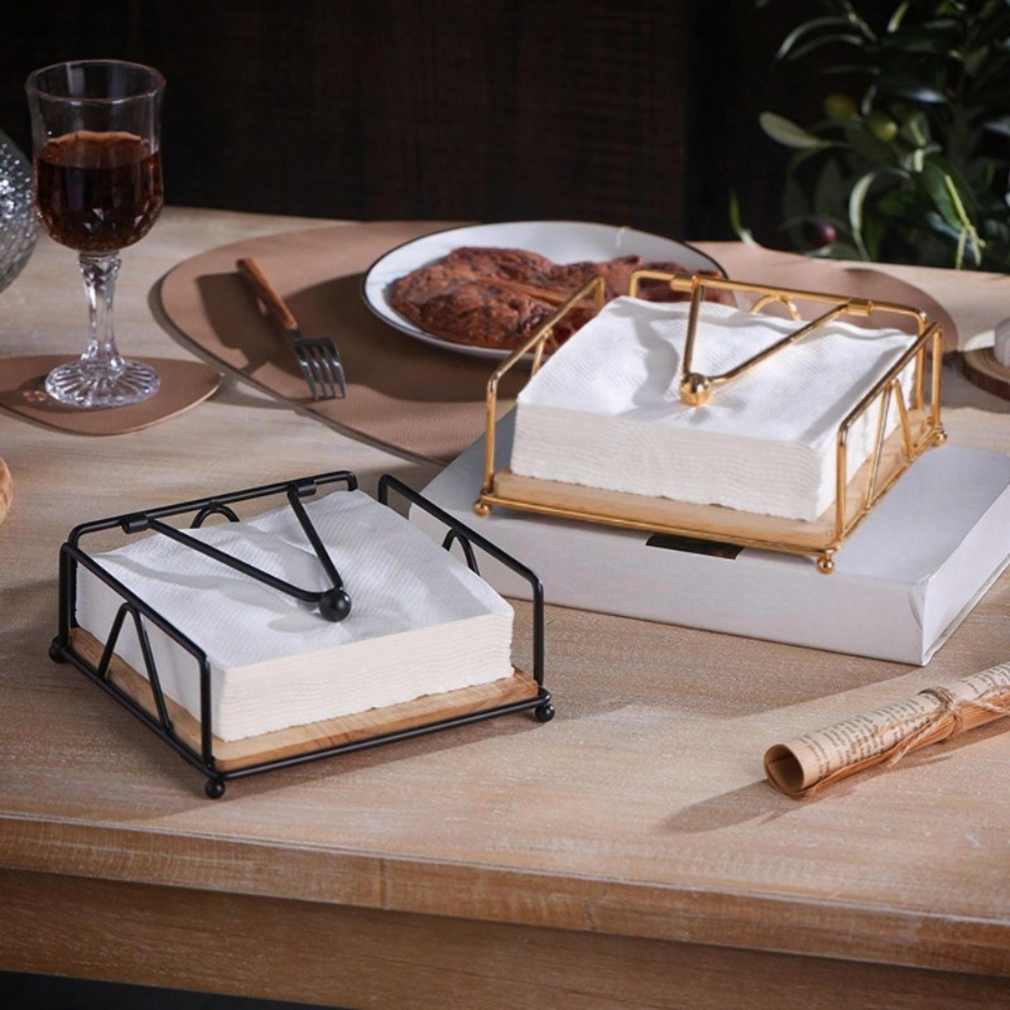 modern napkin holder with solid wood base metal tabletop tissue dispenser for kitchen, dining & outdoor use
