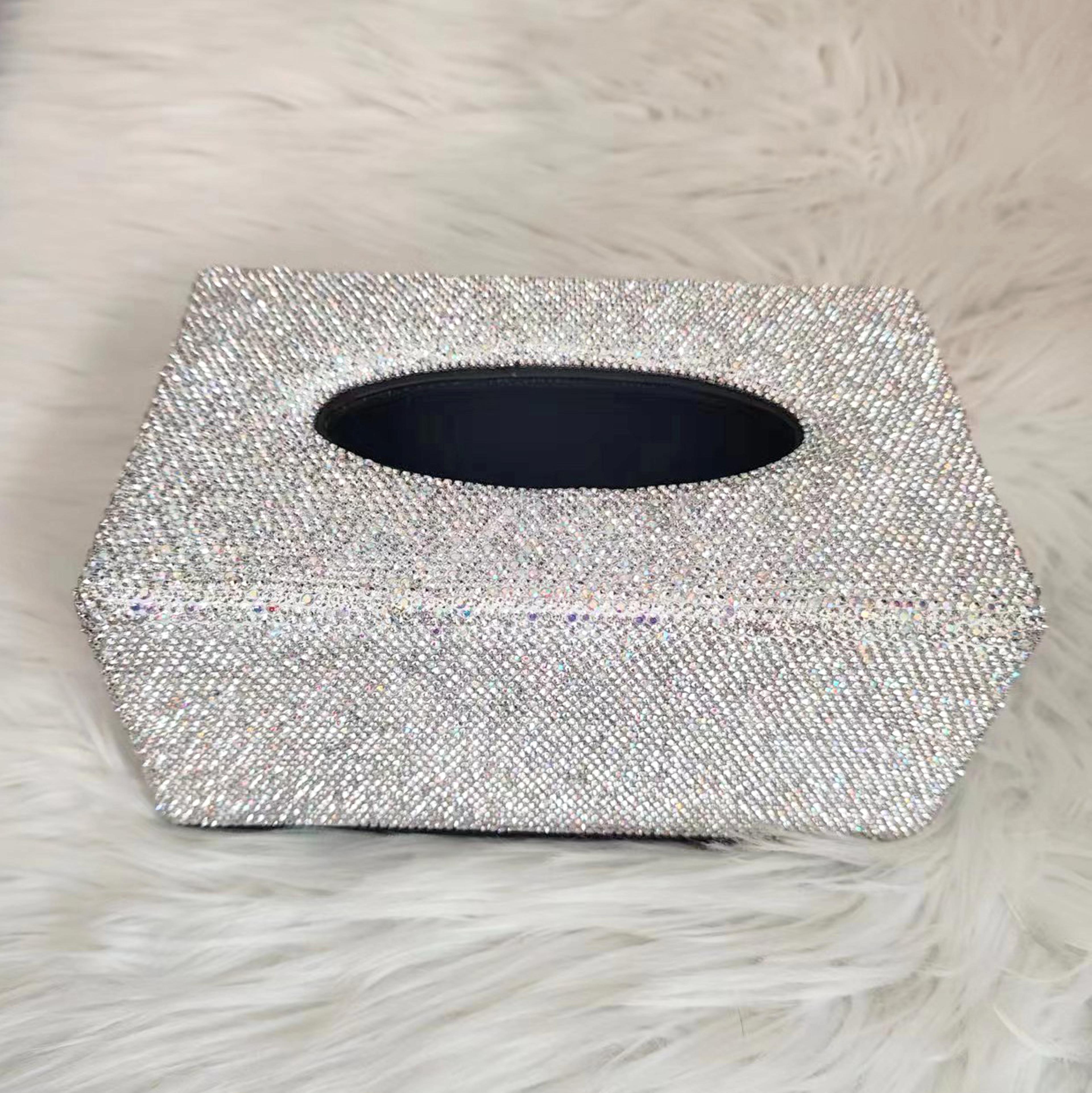 luxury car tissue holder with sparkling rhinestone crystal cover for stylish car interior decor