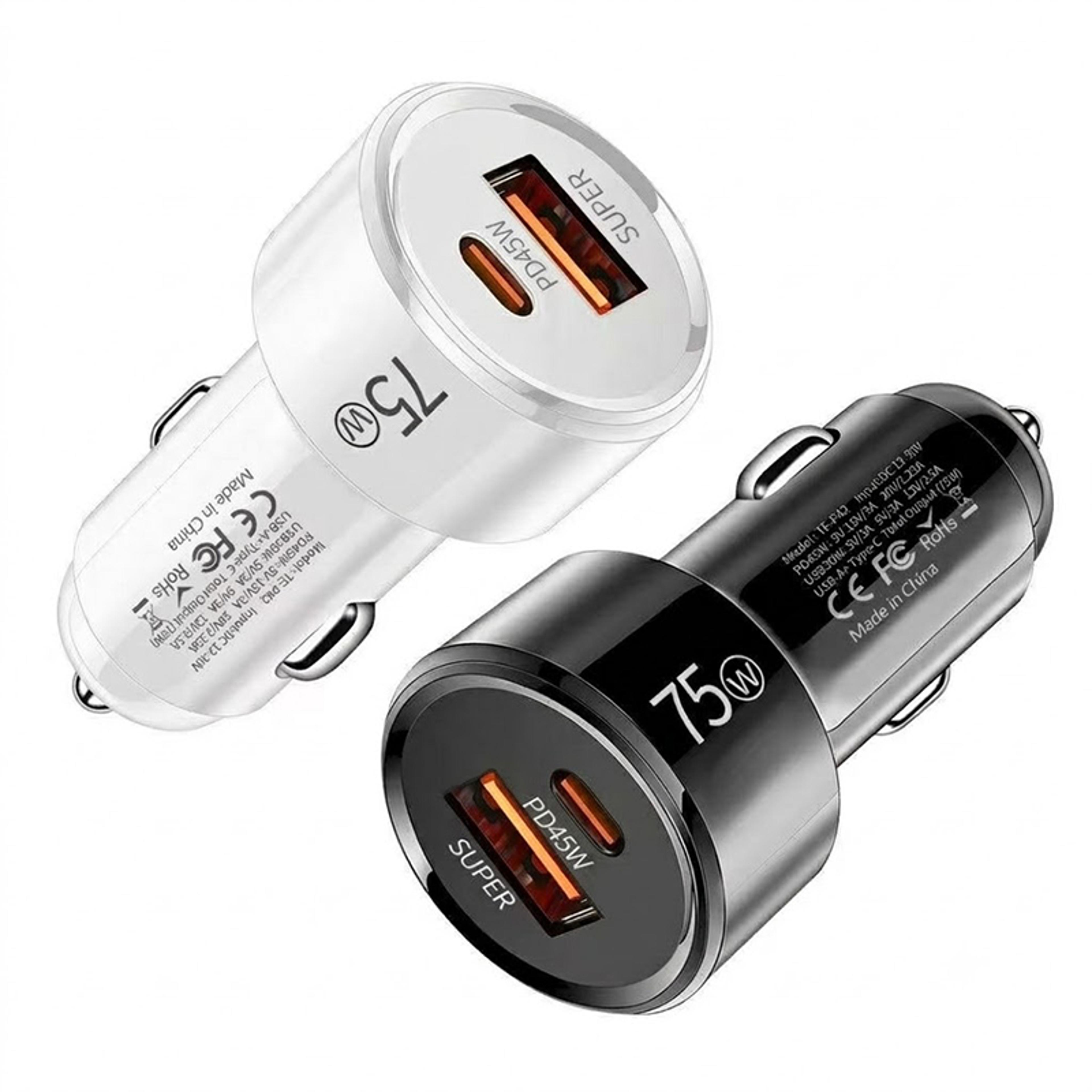 75w car charger dual usb c & usb fast car charger with 45w pd and 30w qc for iphone & android