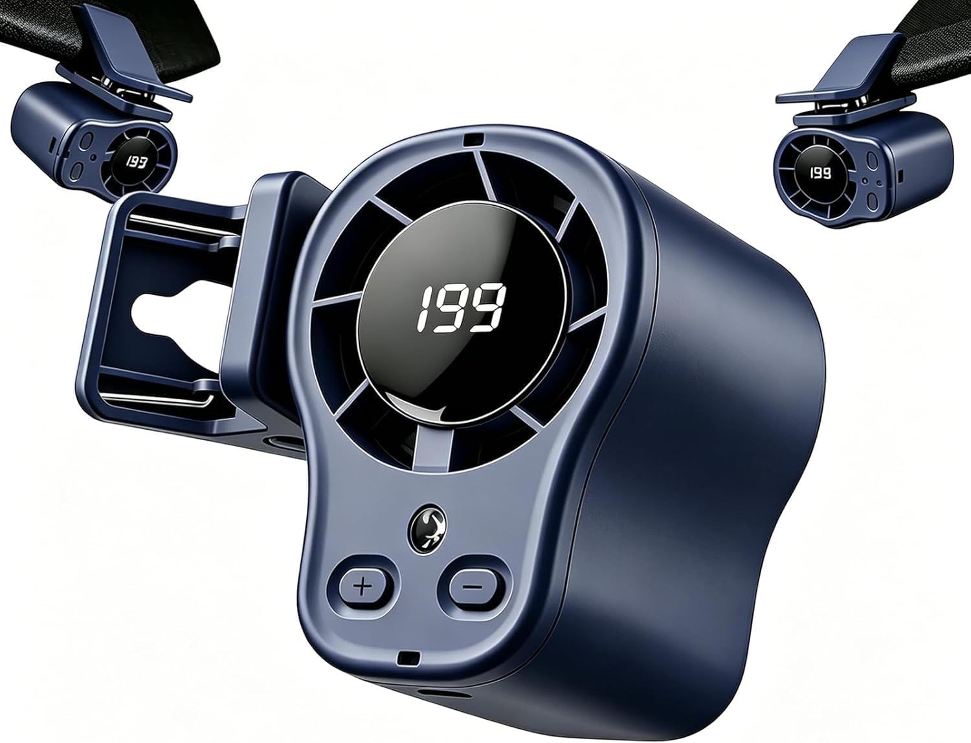 portable car cooling fan with led display 360° adjustable clip on usb cooling fan