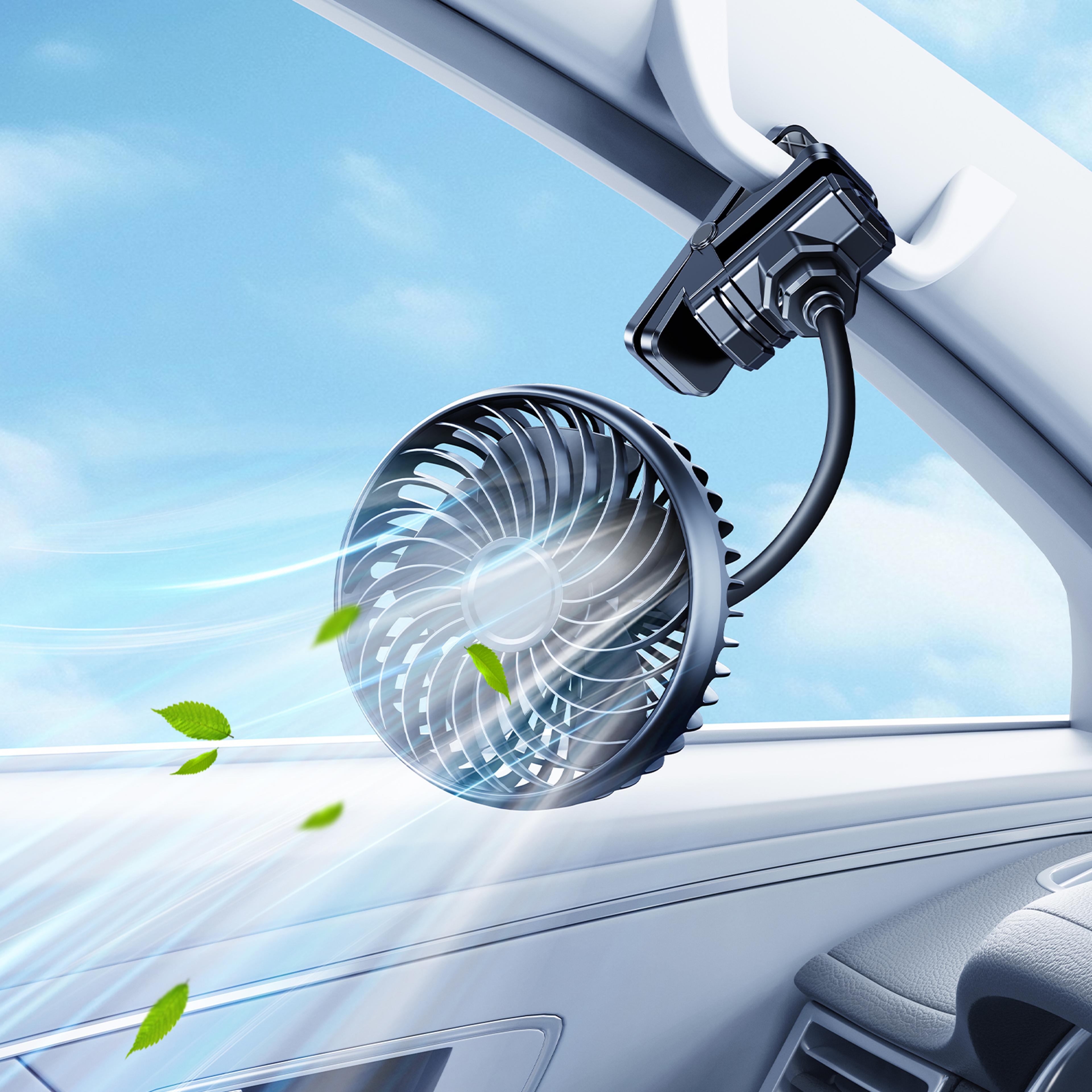 hipacool portable car fan rechargeable clip fan with flexible neck & 3-speed cooling