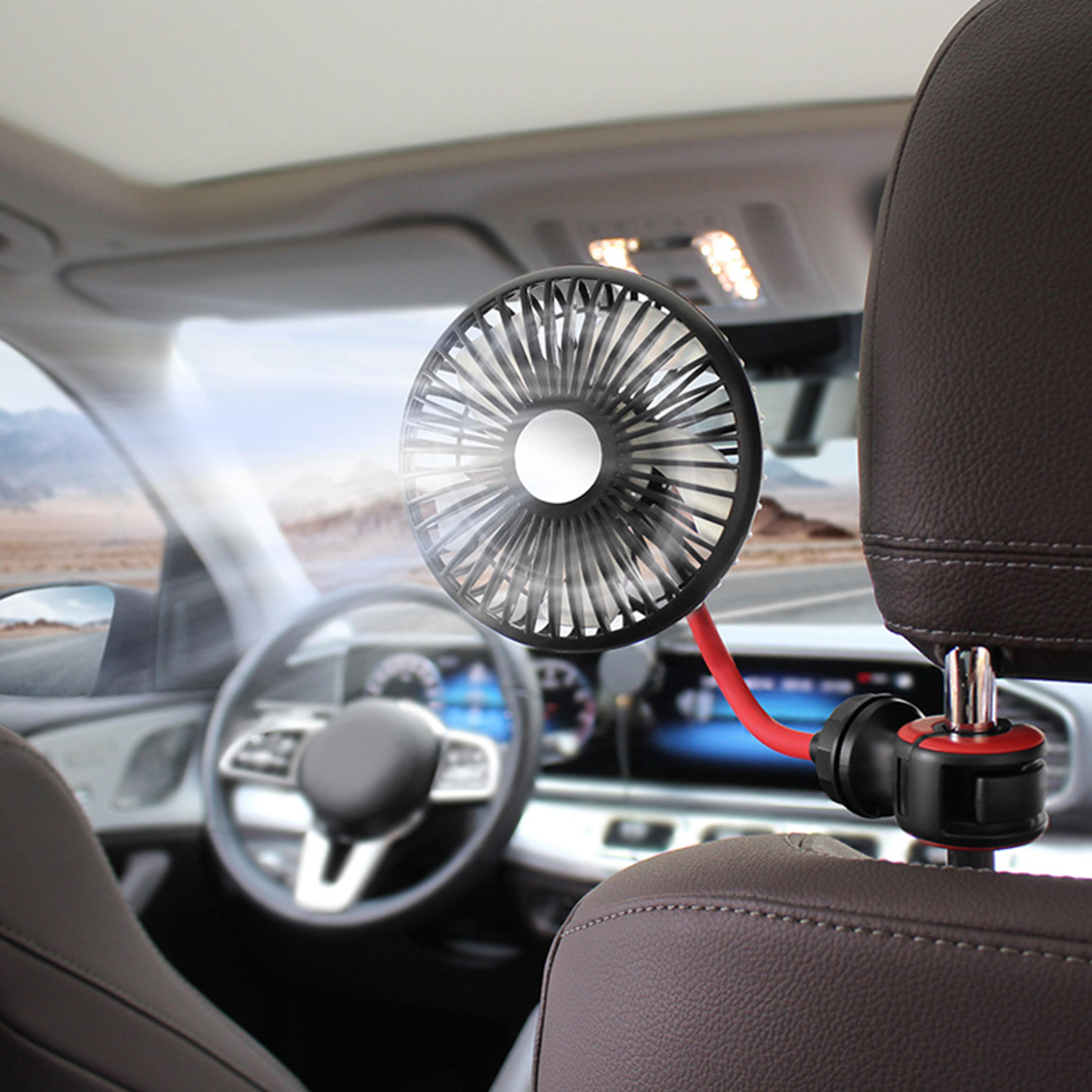 360° usb car back seat fan with 3 speeds | rear seat cooling fan for summer travels