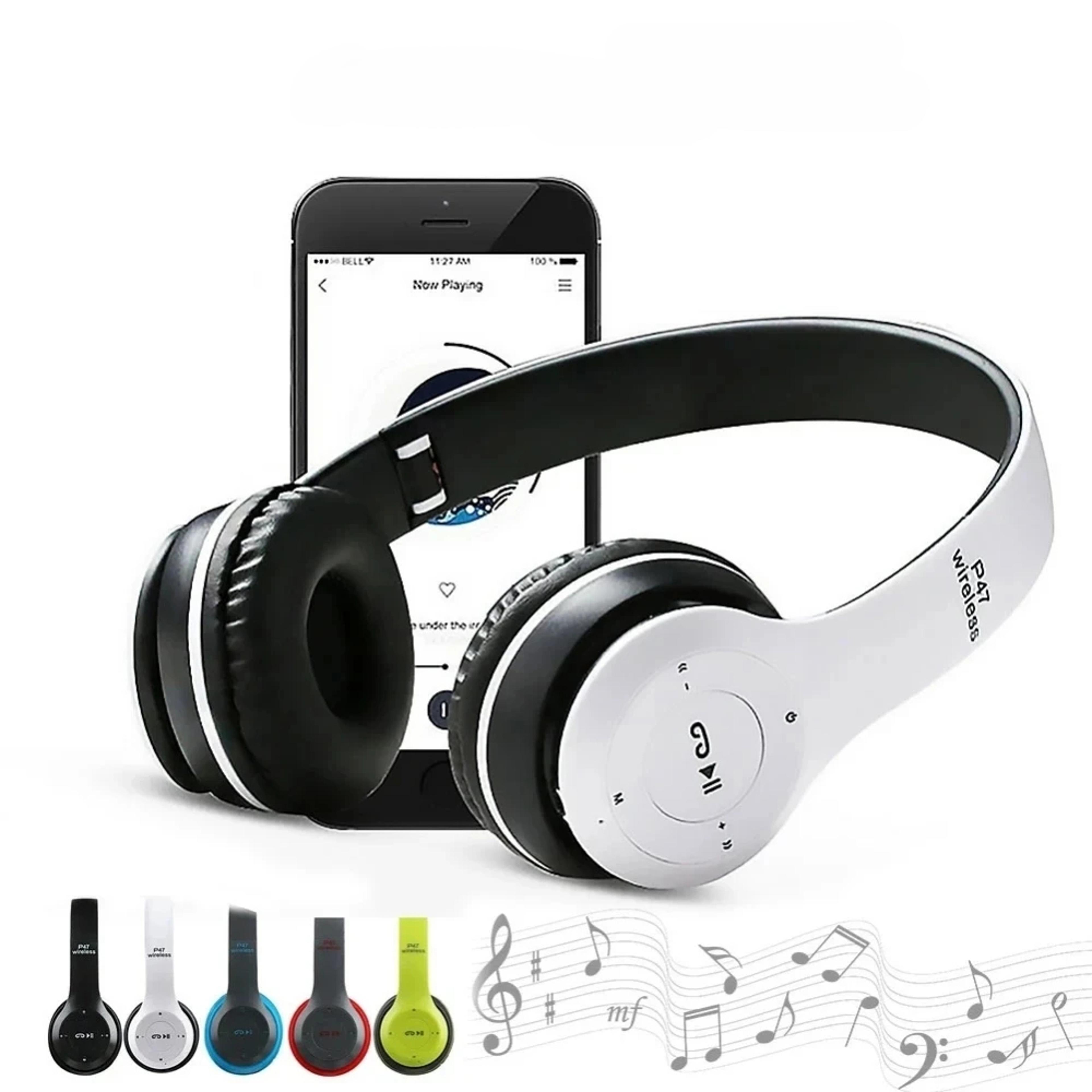 p47 bluetooth headphones wireless foldable stereo bass headset with built-in mic