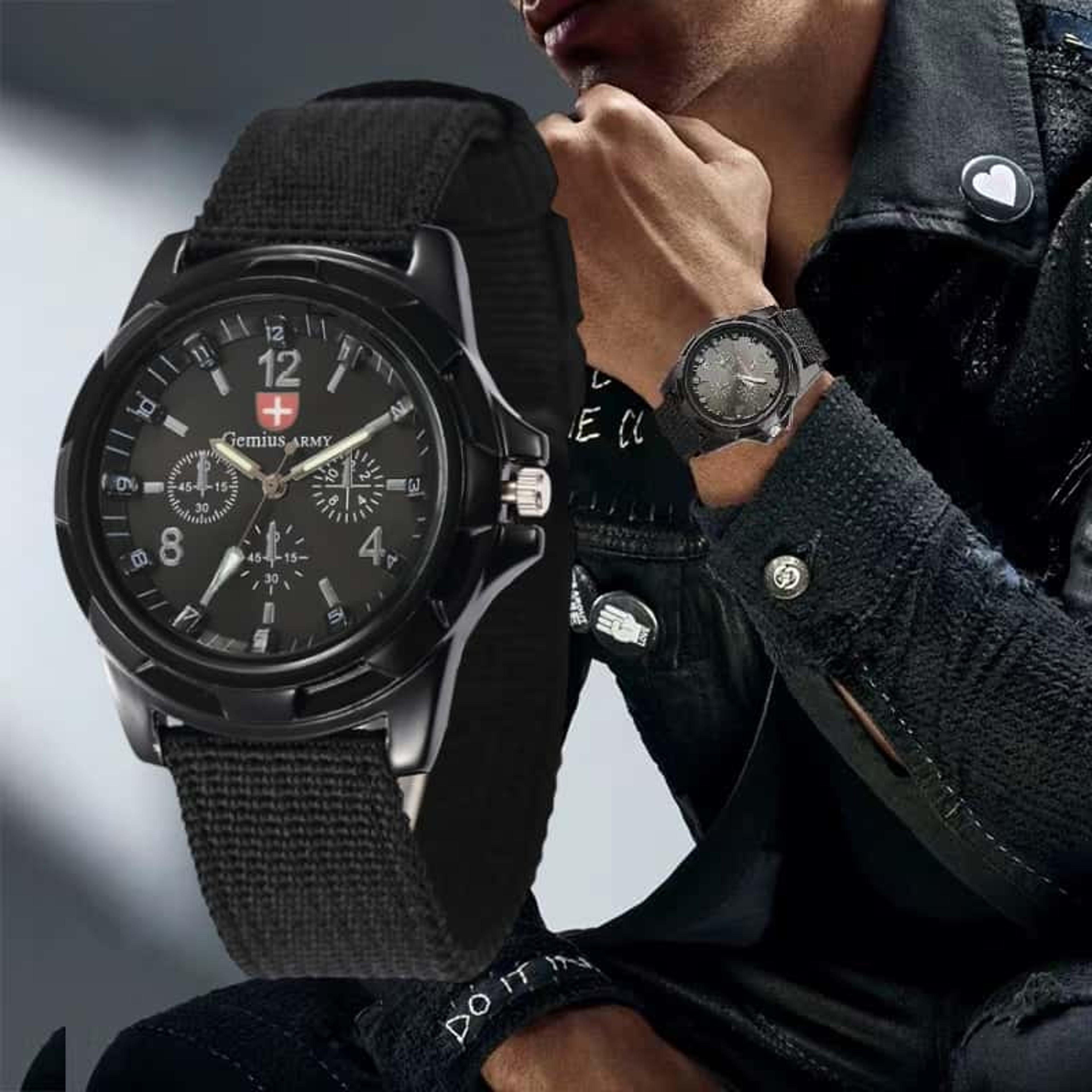 military watch for men tactical analog quartz watch with green nylon strap