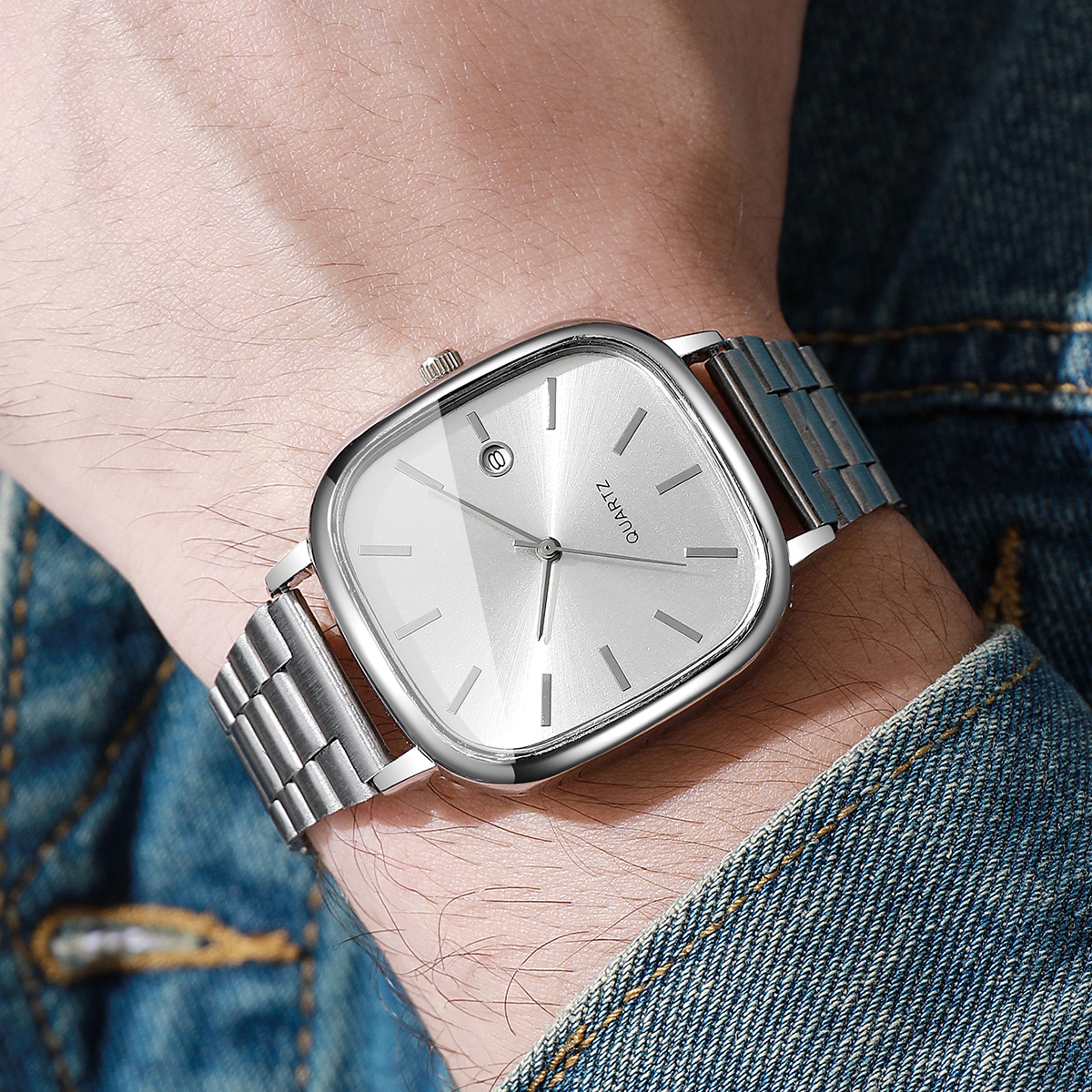 executive mens business watch with calendar quartz movement & classic analog design