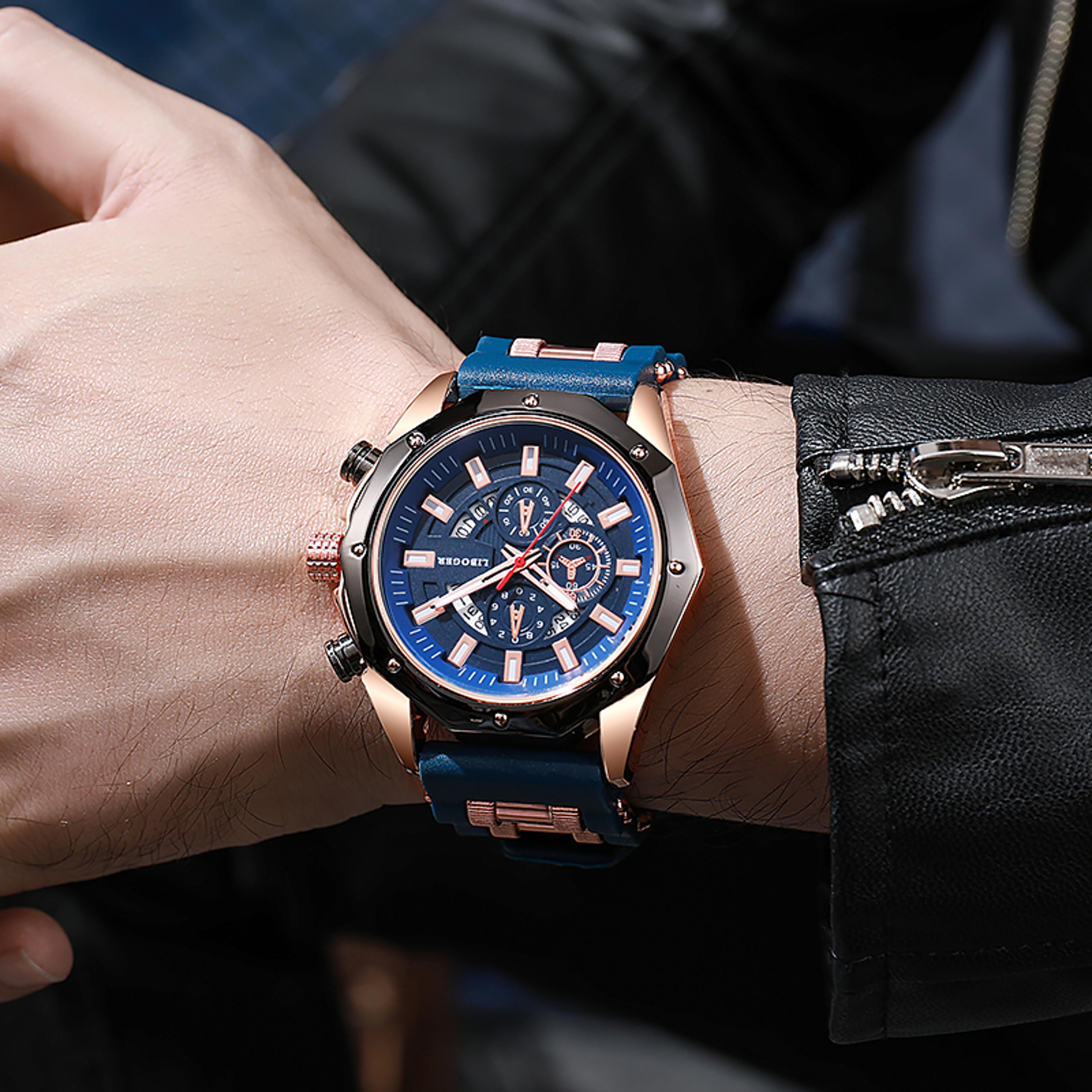 executive sport men quartz watch with big dial, auto date & silicone strap
