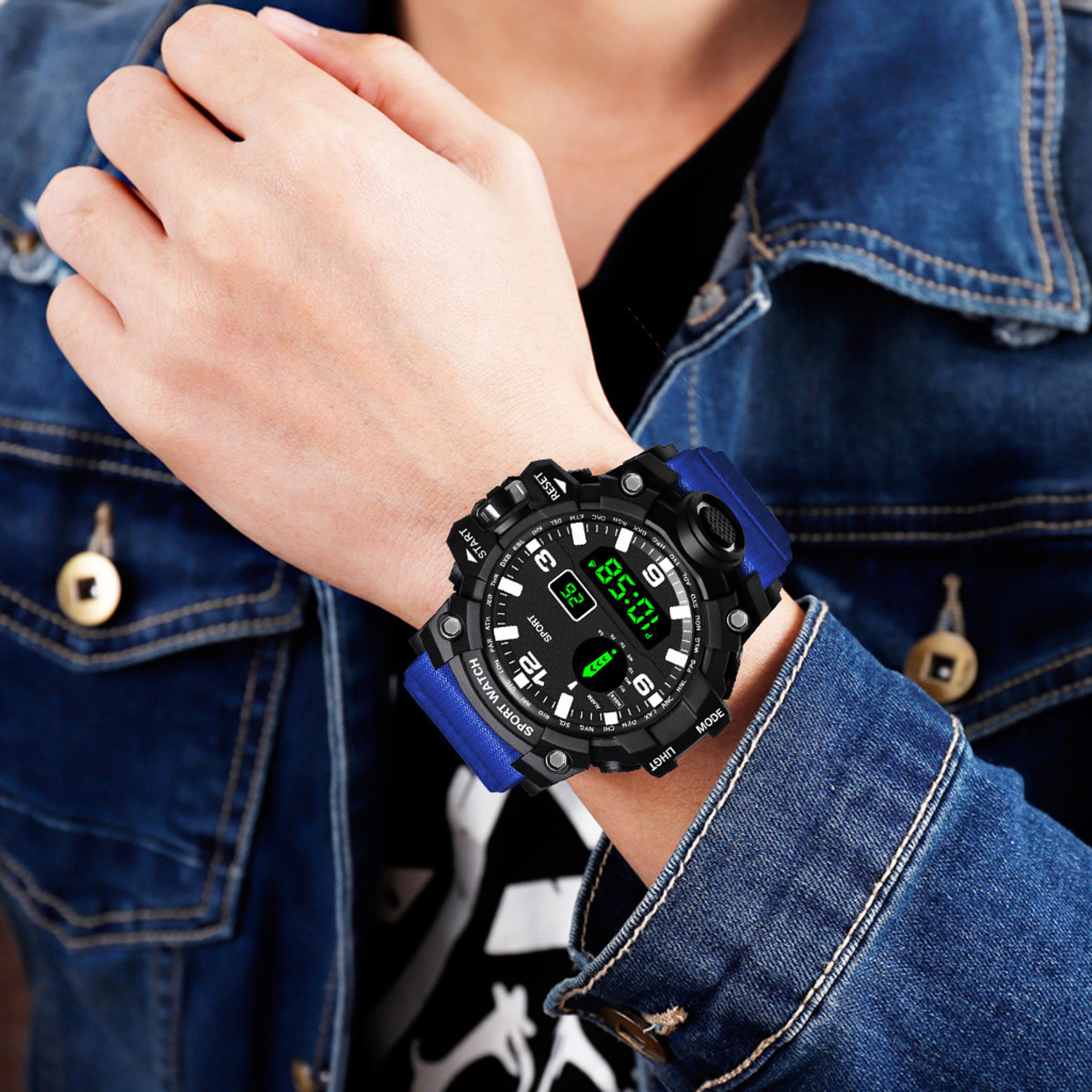 rugged digital sports watch for men waterproof led military fitness watch