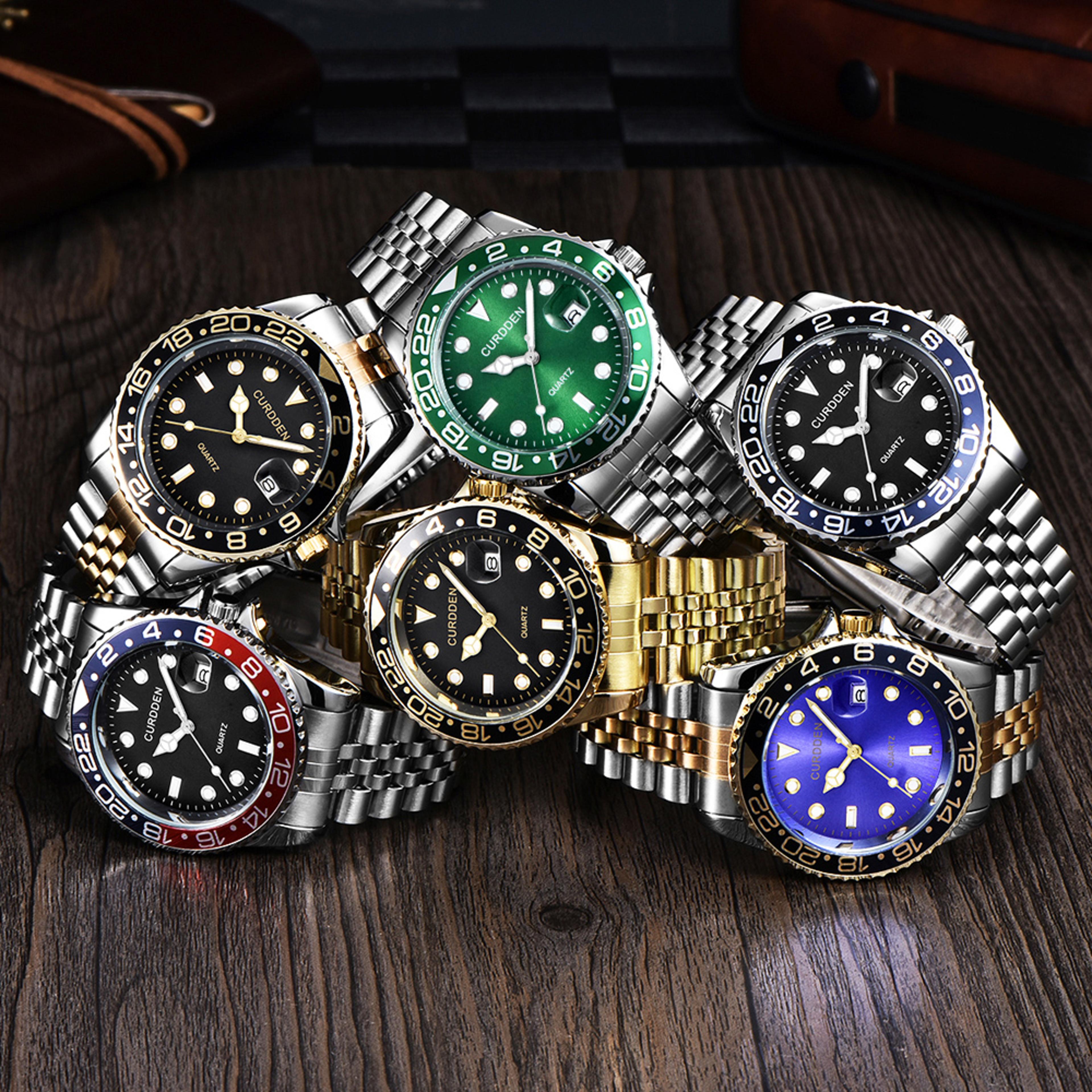 womens stainless steel watch with green dial & date quartz wristwatch