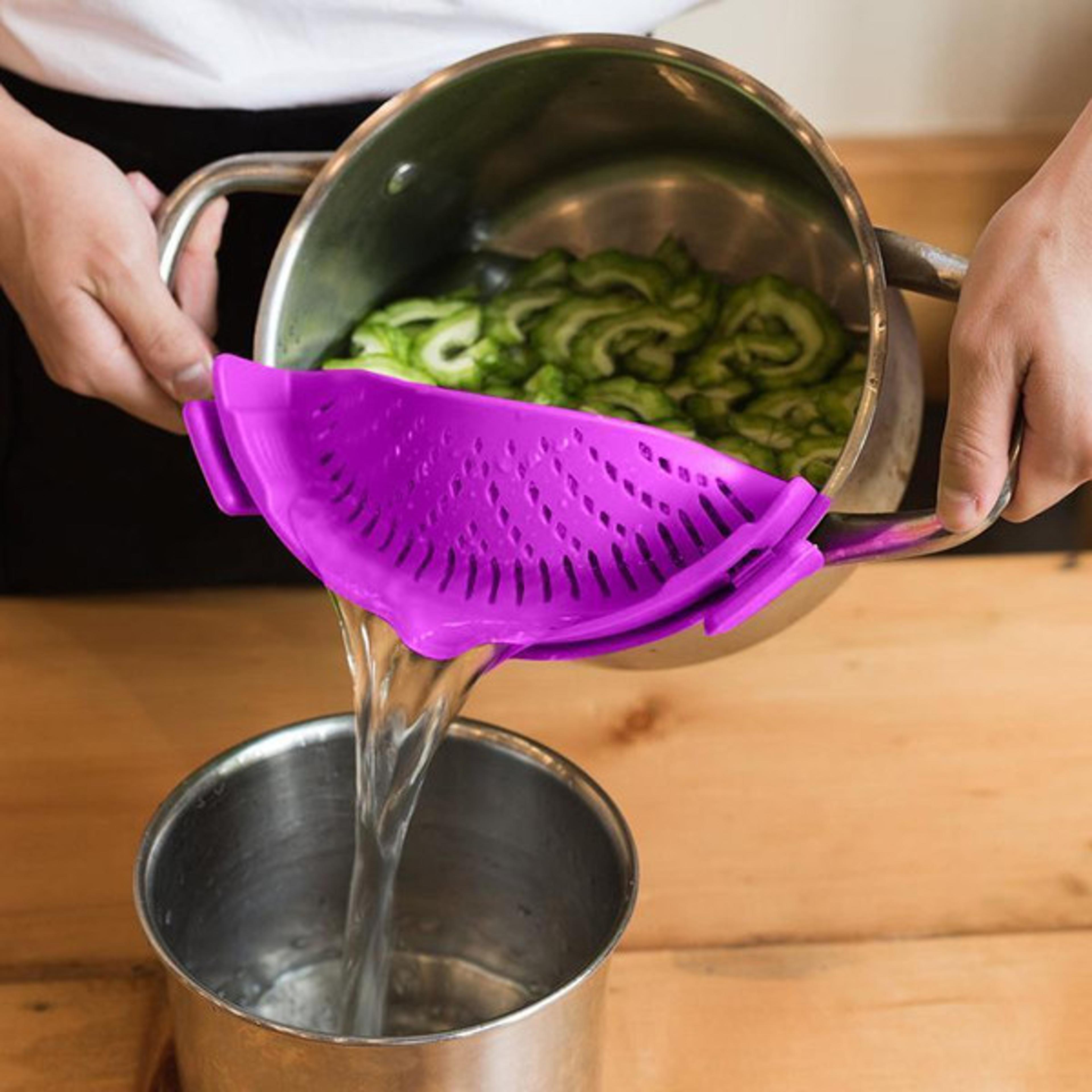 strainer clip anti-spill colander - universal fit, hands-free kitchen gadget