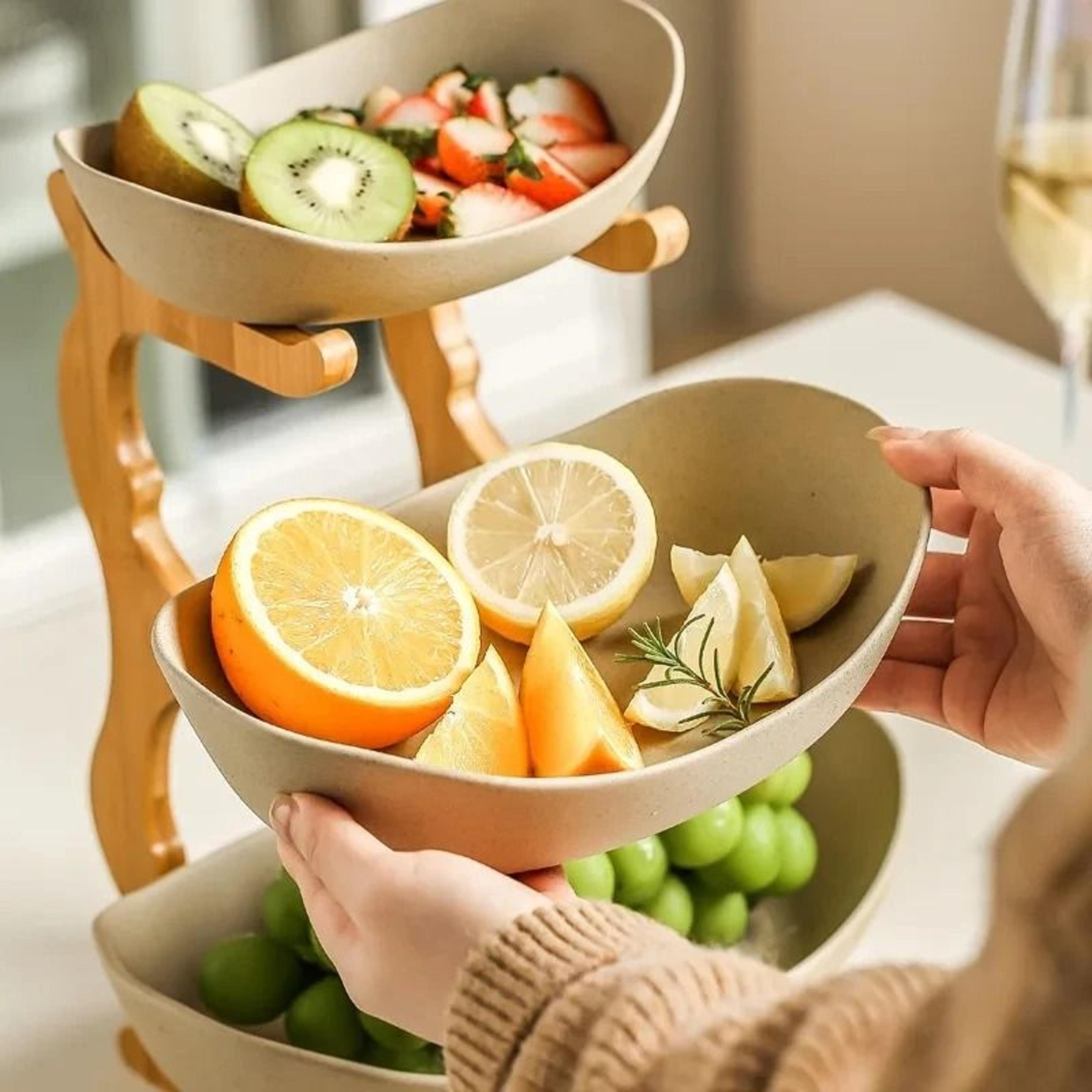modern 3-layer plastic fruit plate – stylish snack dish, candy basket, salad bowl & cake stand for living room