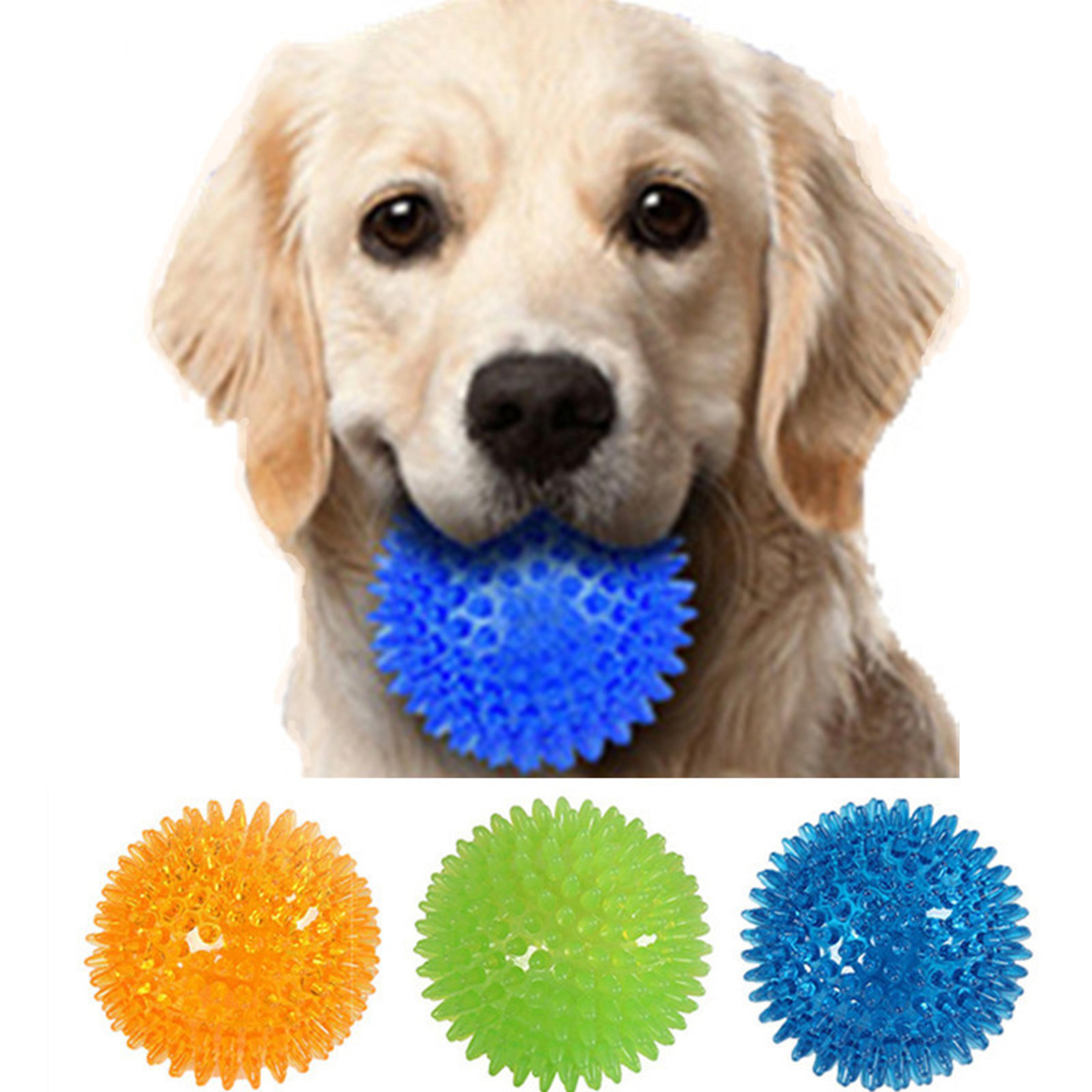 tpr dog toy: squeaky polka ball for puppy teeth cleaning and training