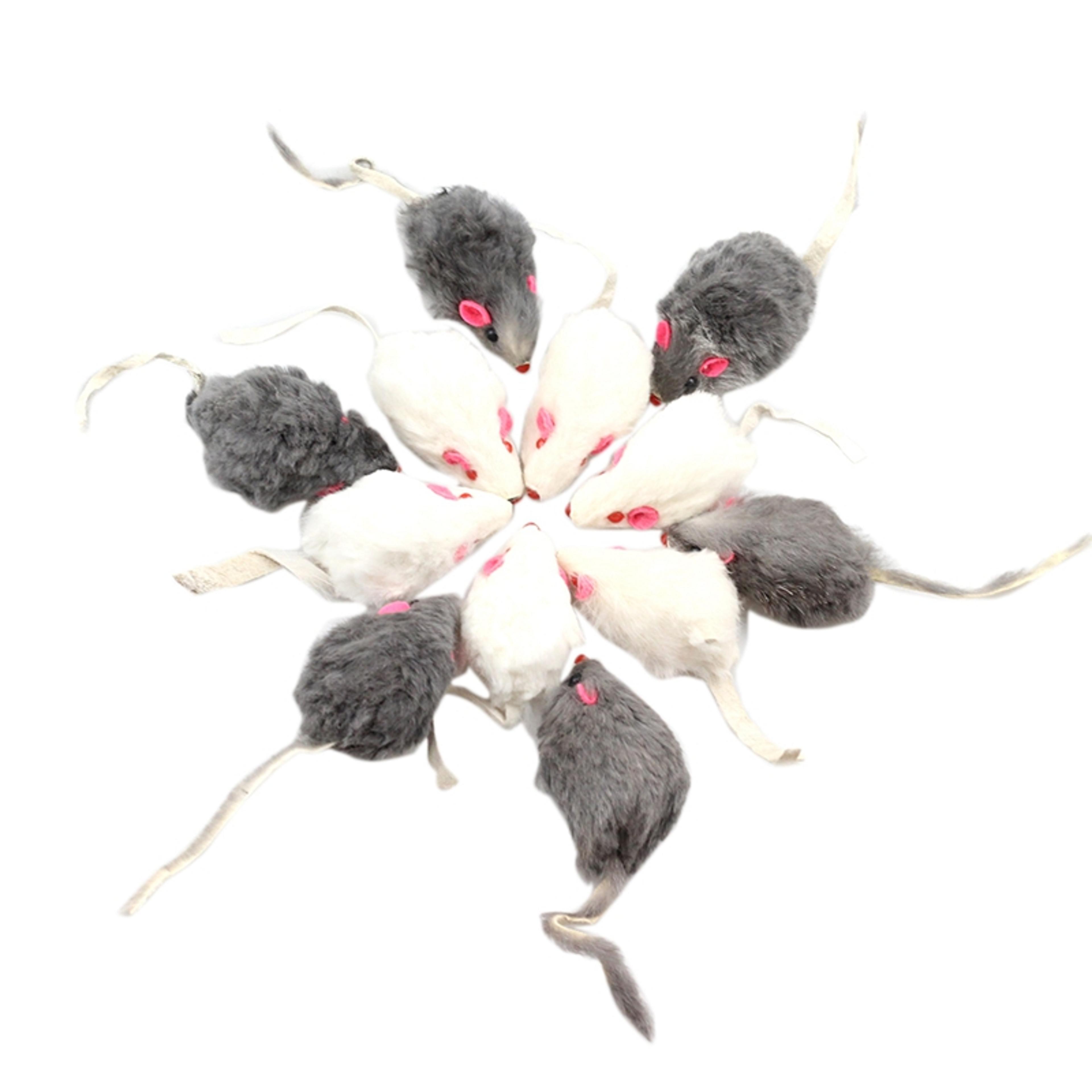 12pcs soft real rabbit fur cat toys with rattling sound for long-haired tail mice - fun and interactive pet toy for cats