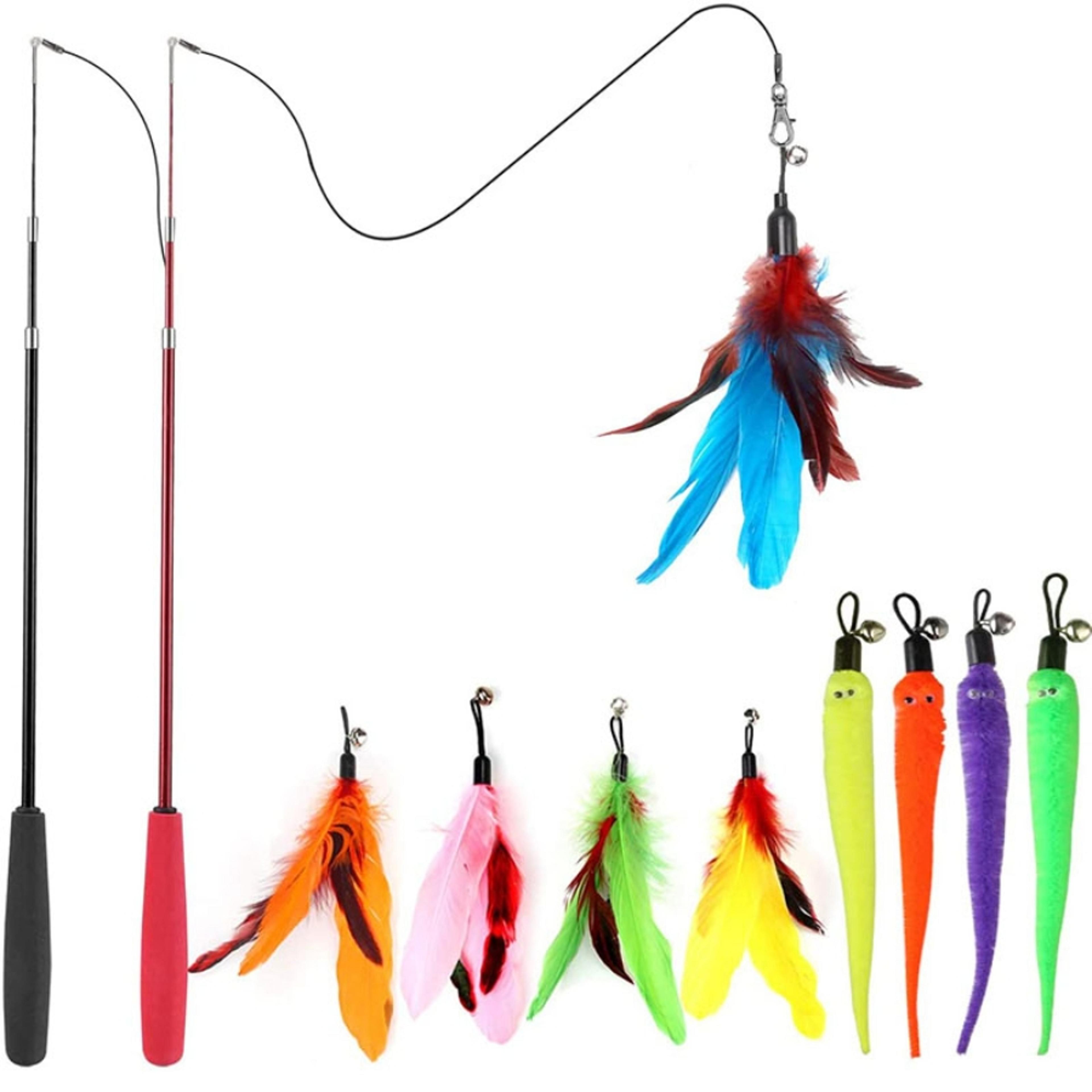 cat toy feather replacement heads: teasing rod set - pack of 11