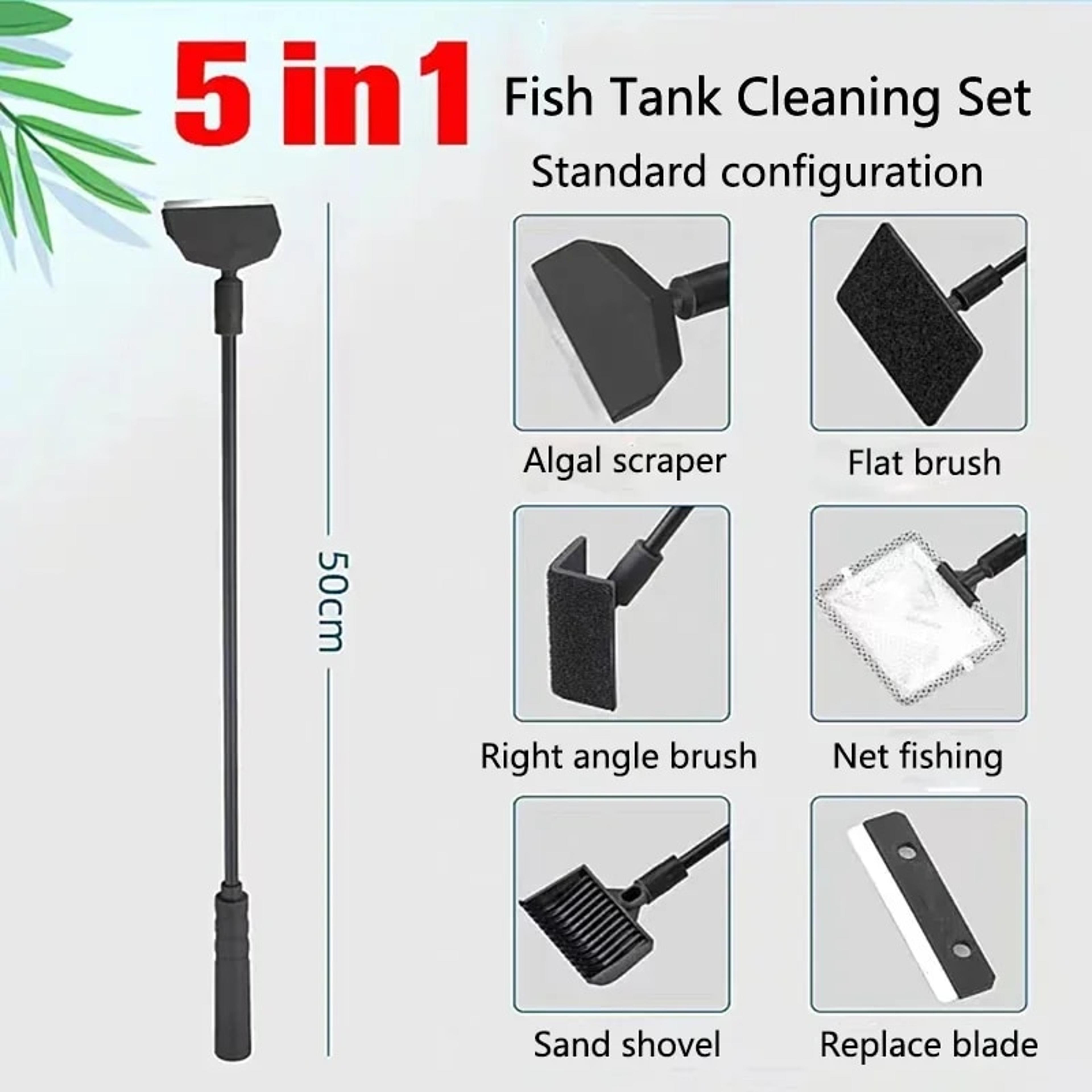 aquarium cleaning tools kit: algae cleaner set, tank net, scraper, sponge