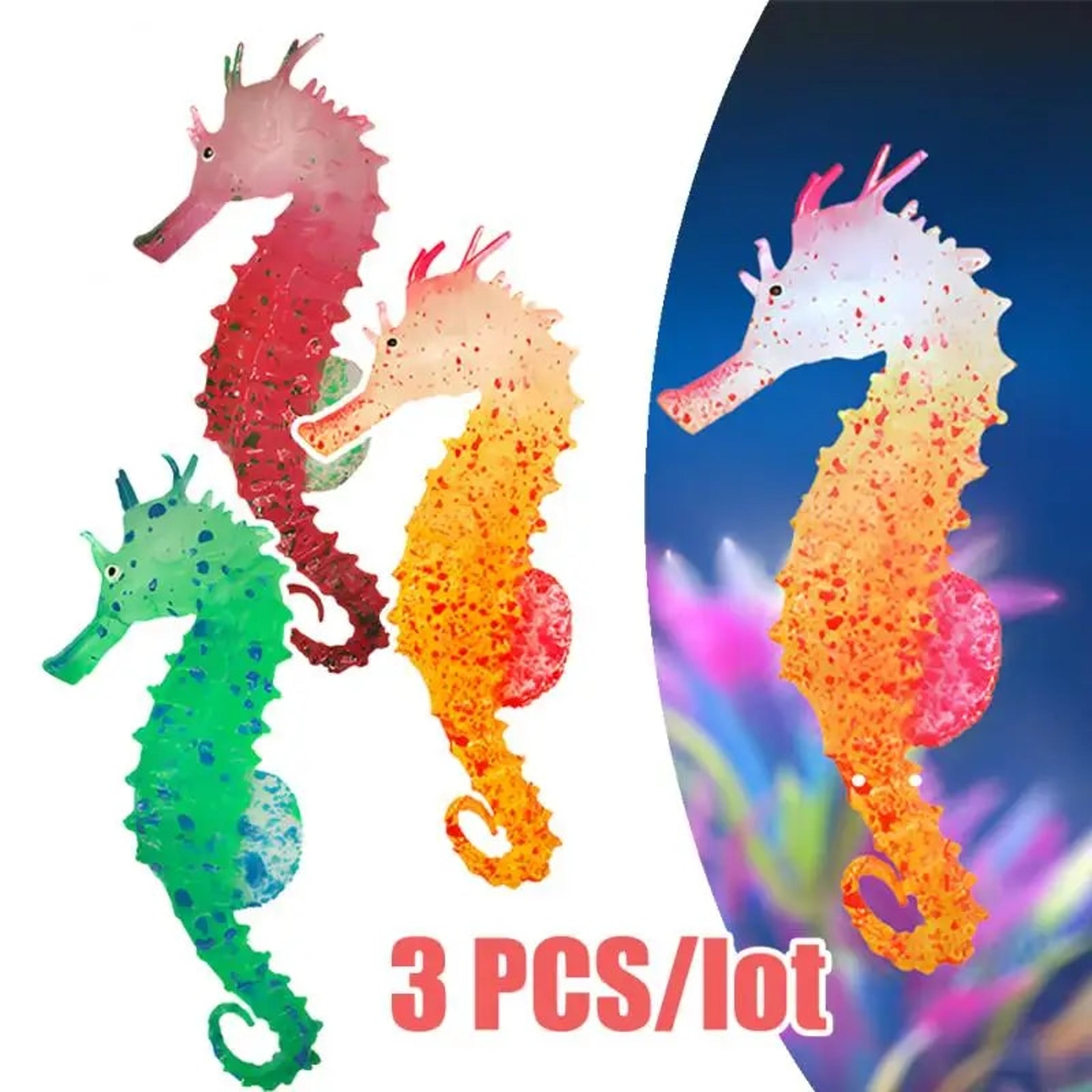 artificial luminous seahorse fish tank decor: glow-in-dark silicone fake fish