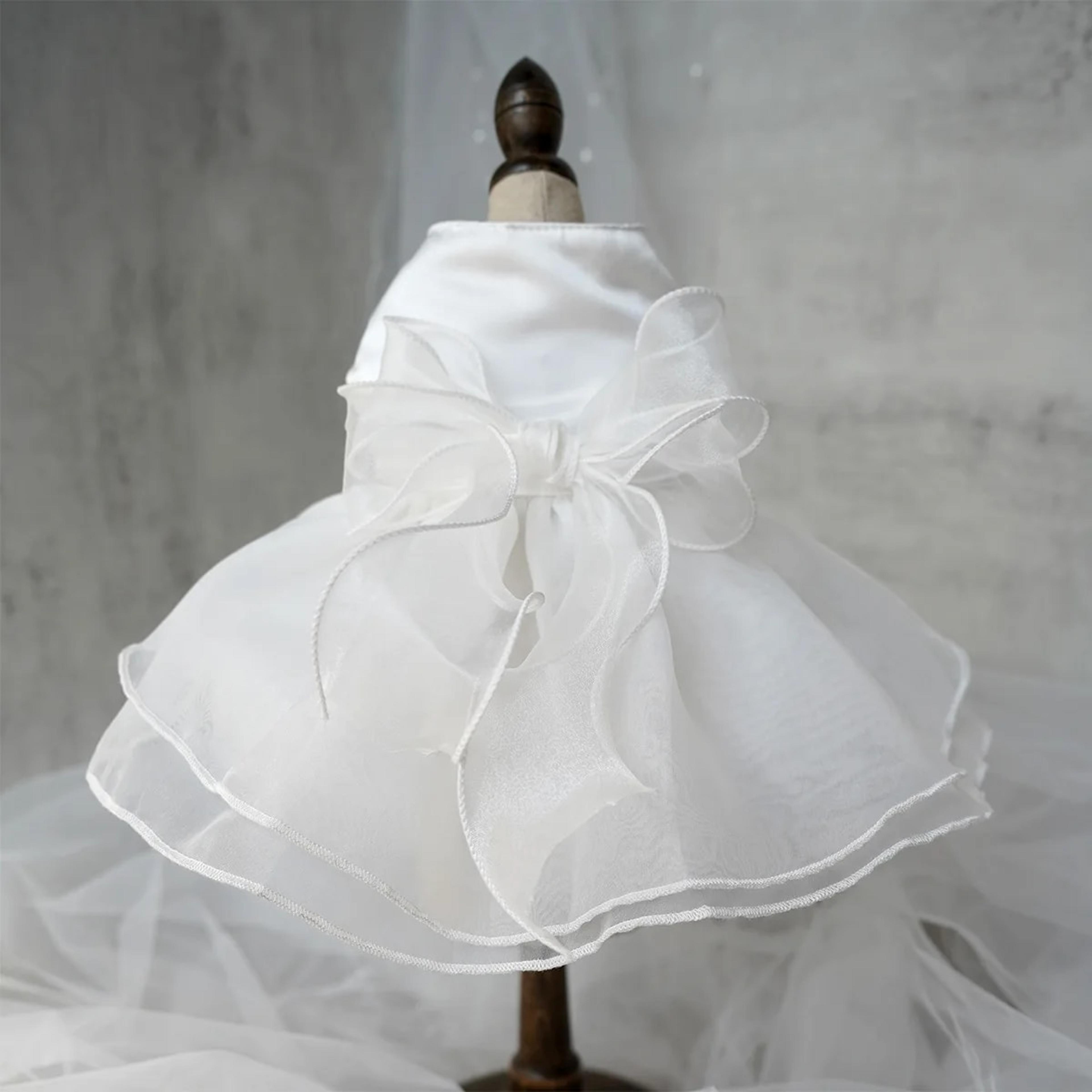 luxury dog wedding dress for small dogs - pet prom party princess costume in white