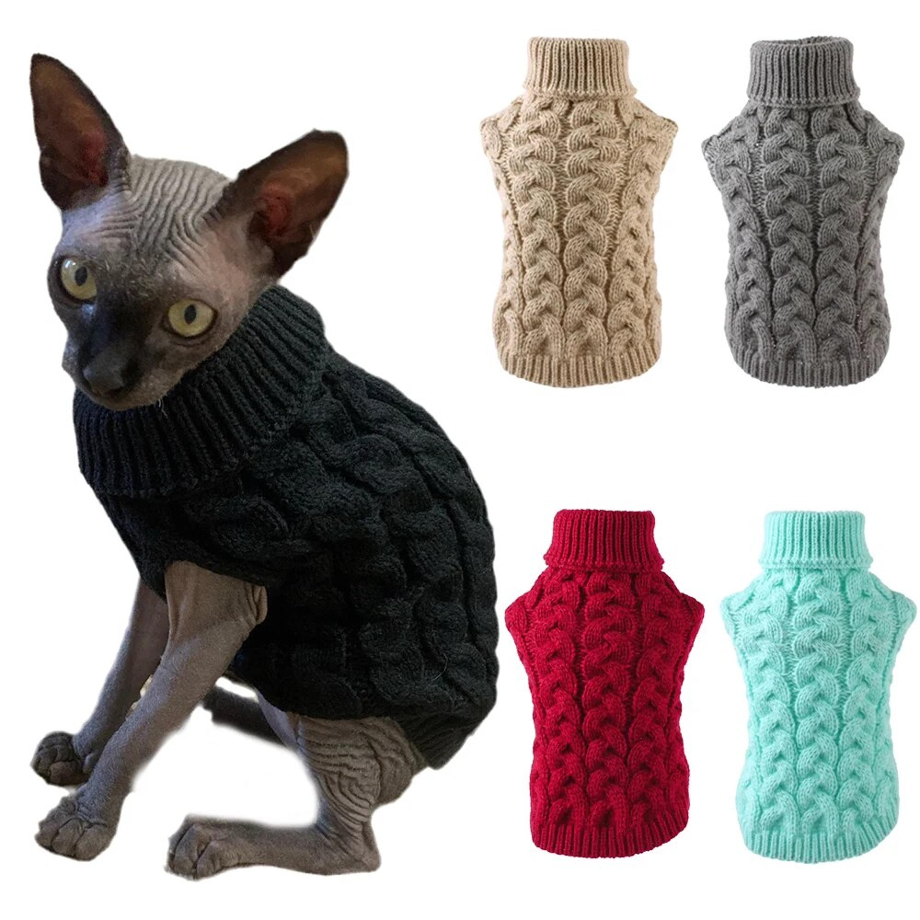 warm knitted sphynx cat sweater | winter pet clothes for cats | kitten puppy pullovers