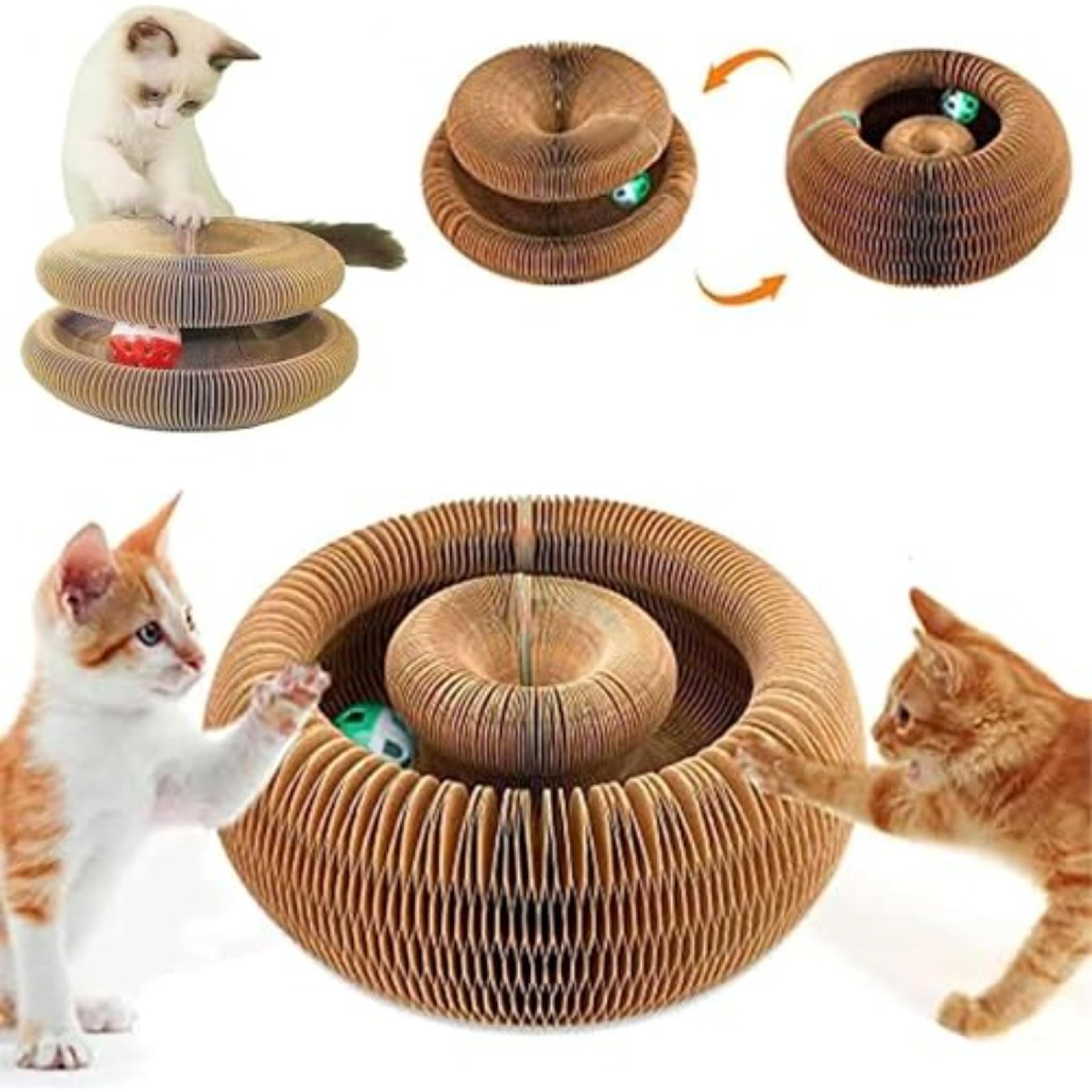 cat toy for indoor cats foldable recyclable accordion scratcher board with ball interactive play pad in multi color