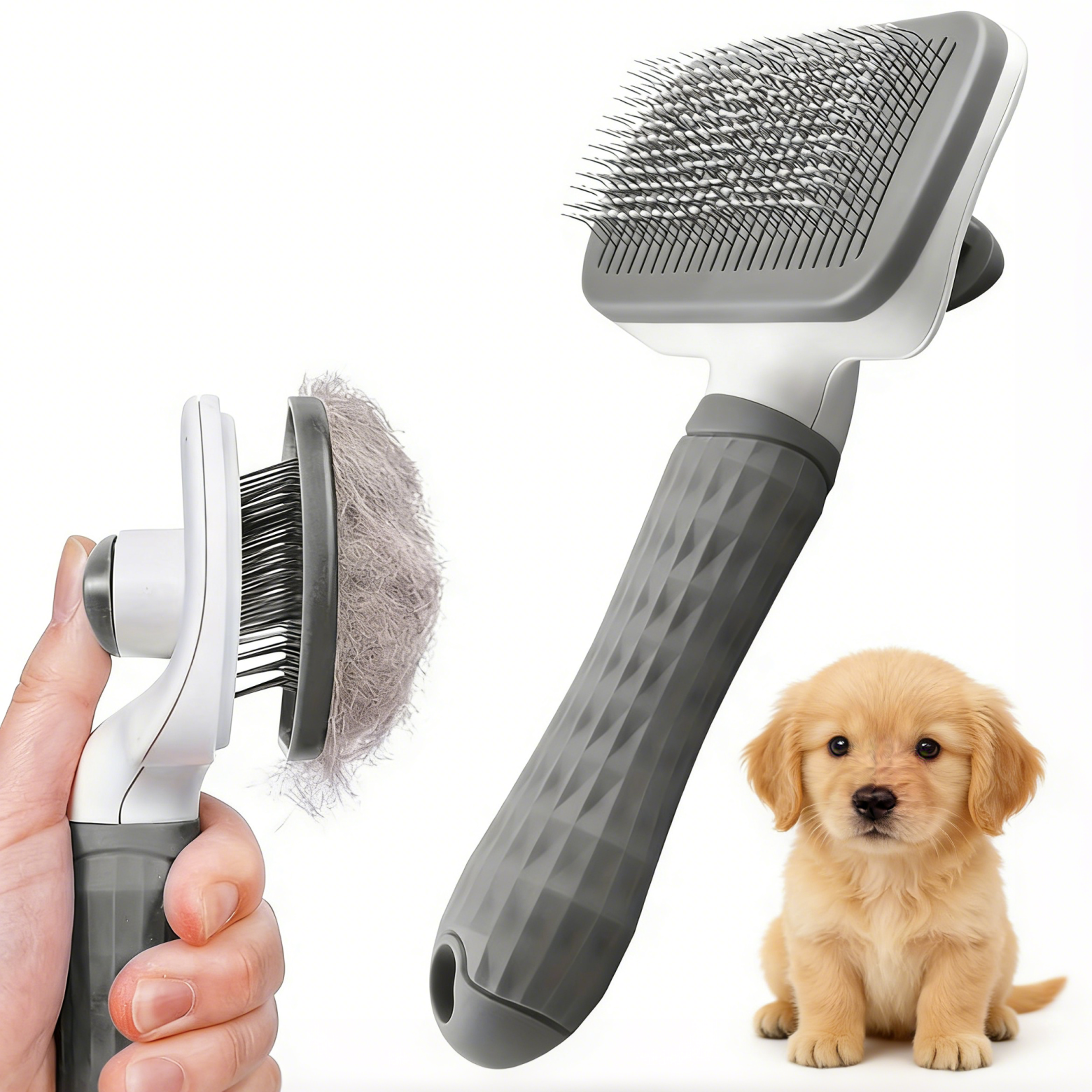 premium dog & cat pet grooming brush with one click hair removal