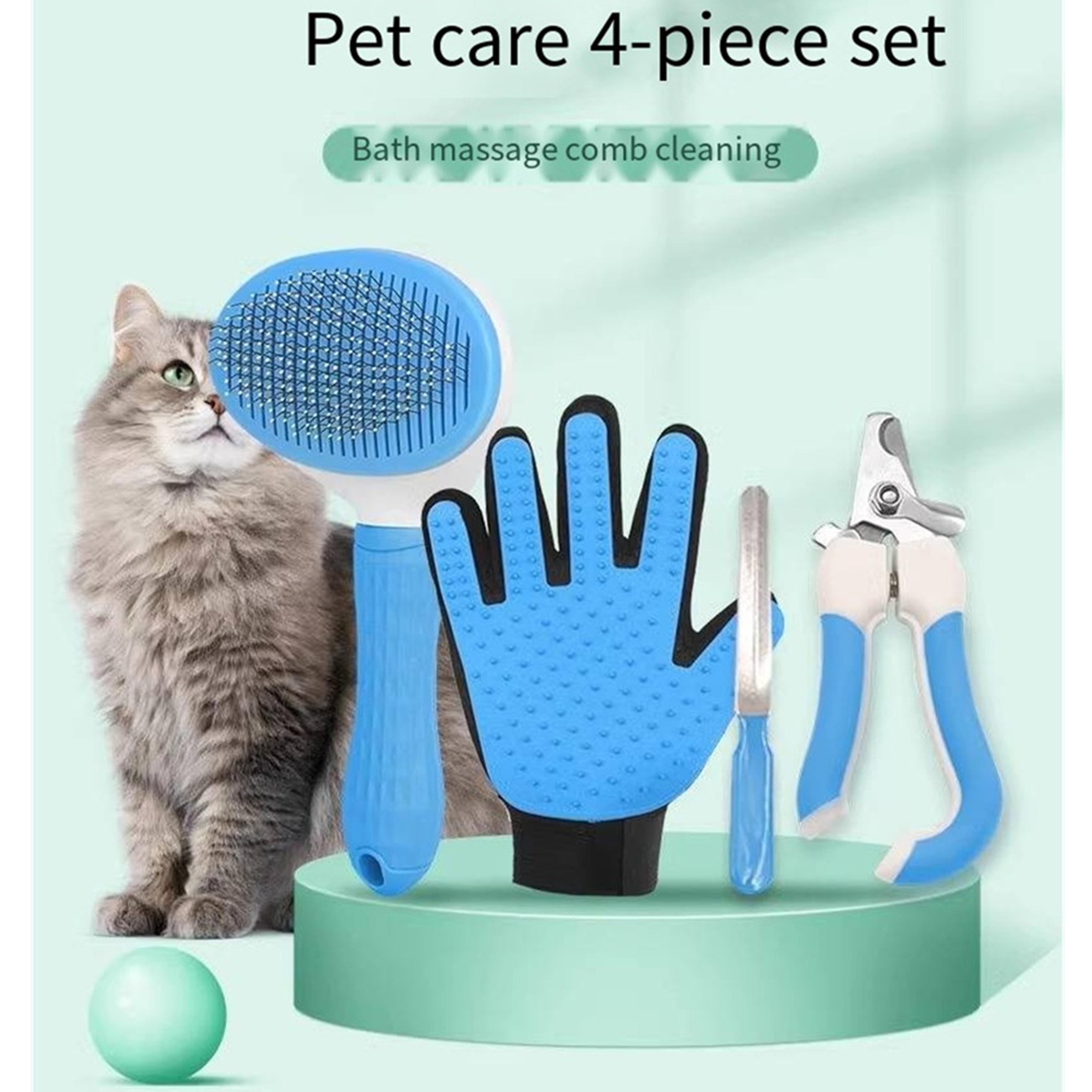 professional 4 piece pet grooming kit with self cleaning dematting brush & nail clippers ultimate pet care tools