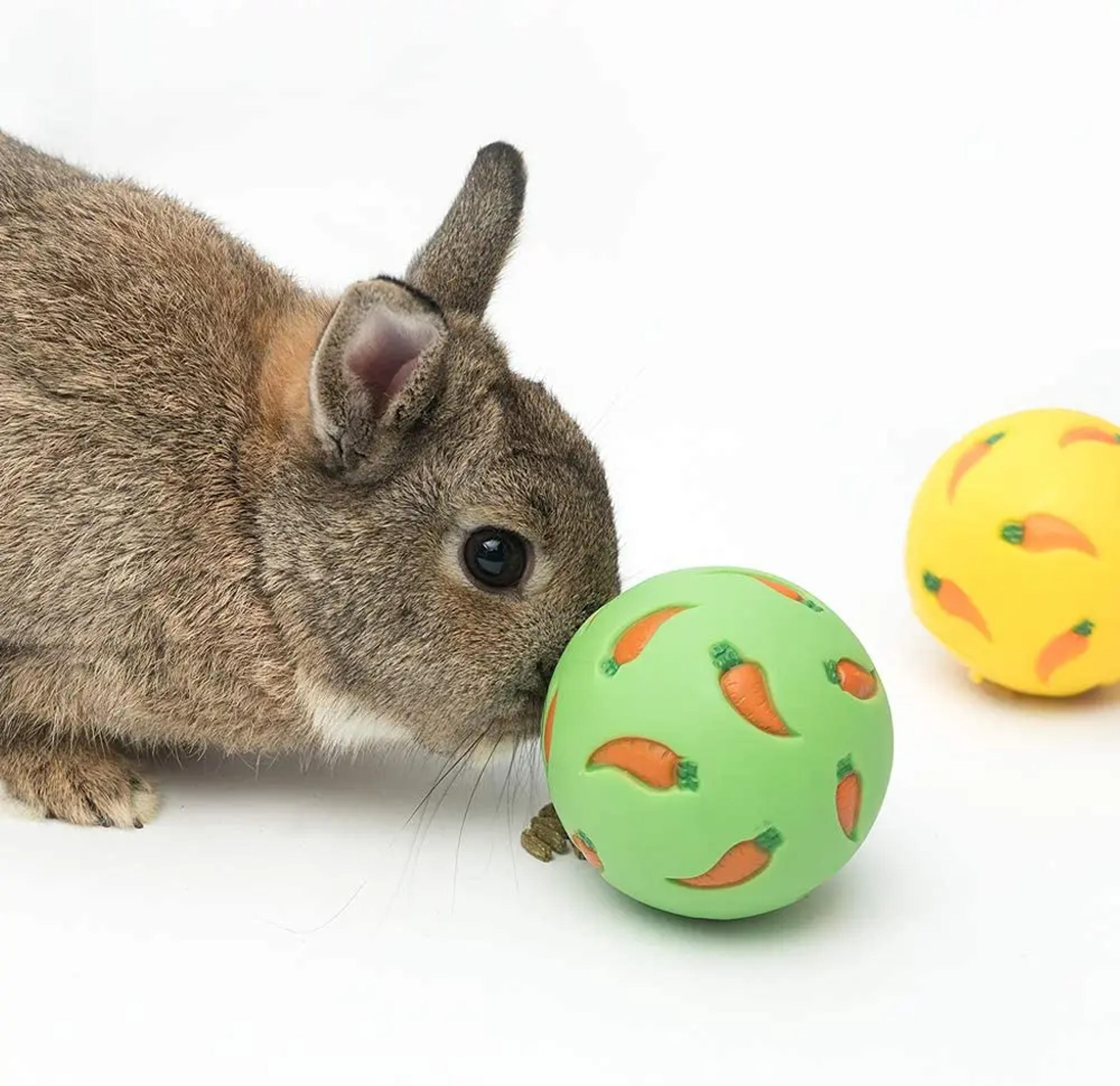 bunny treat ball interactive slow feeder toy for rabbits, hamsters & small pets