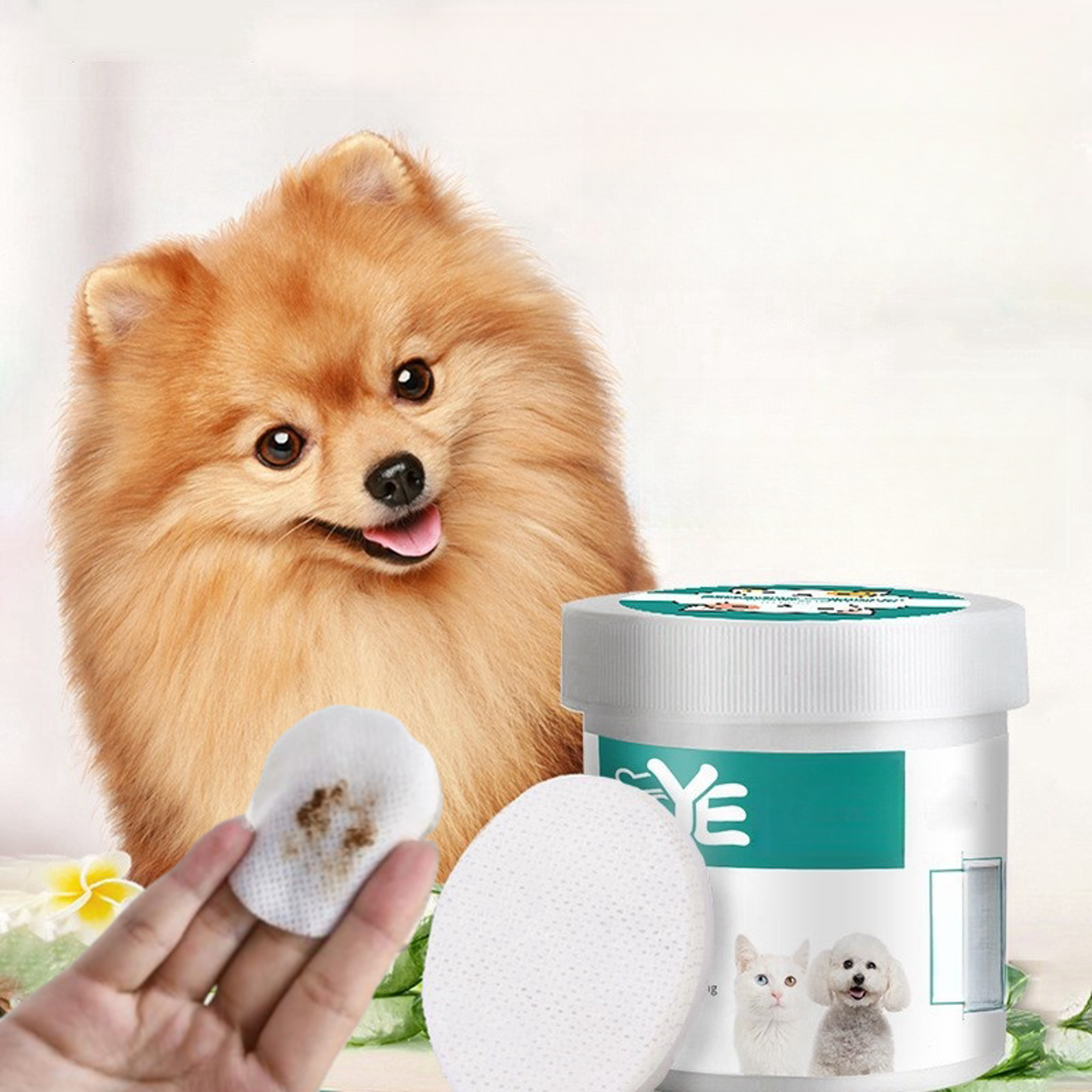 gentle pet eye wipes for cats & dogs 130 tear stain & eye cleaning wipes (hypoallergenic pet wipes)