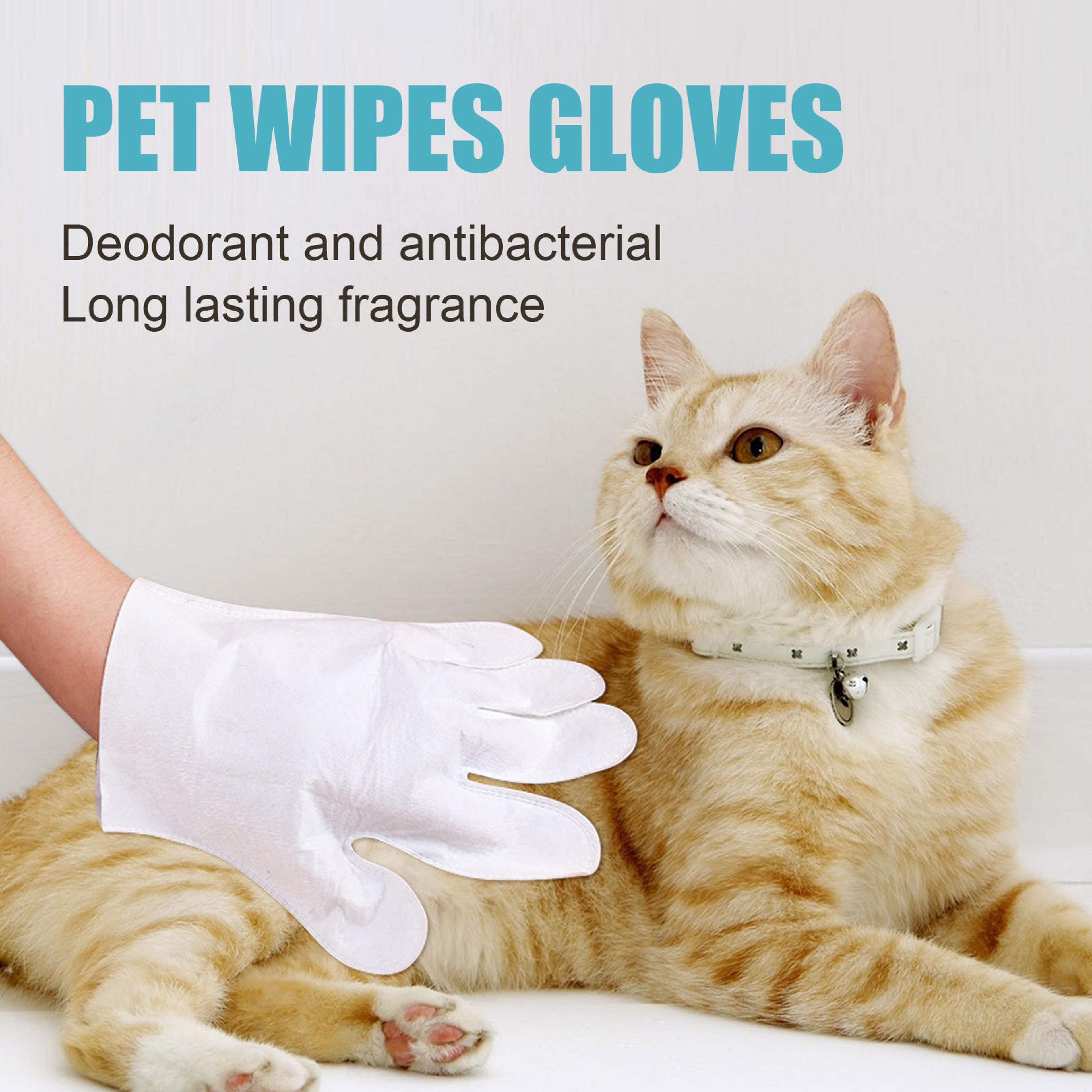 pet disposable rinse free cleaning gloves dog & cat grooming wipes, massage & stain remover gloves