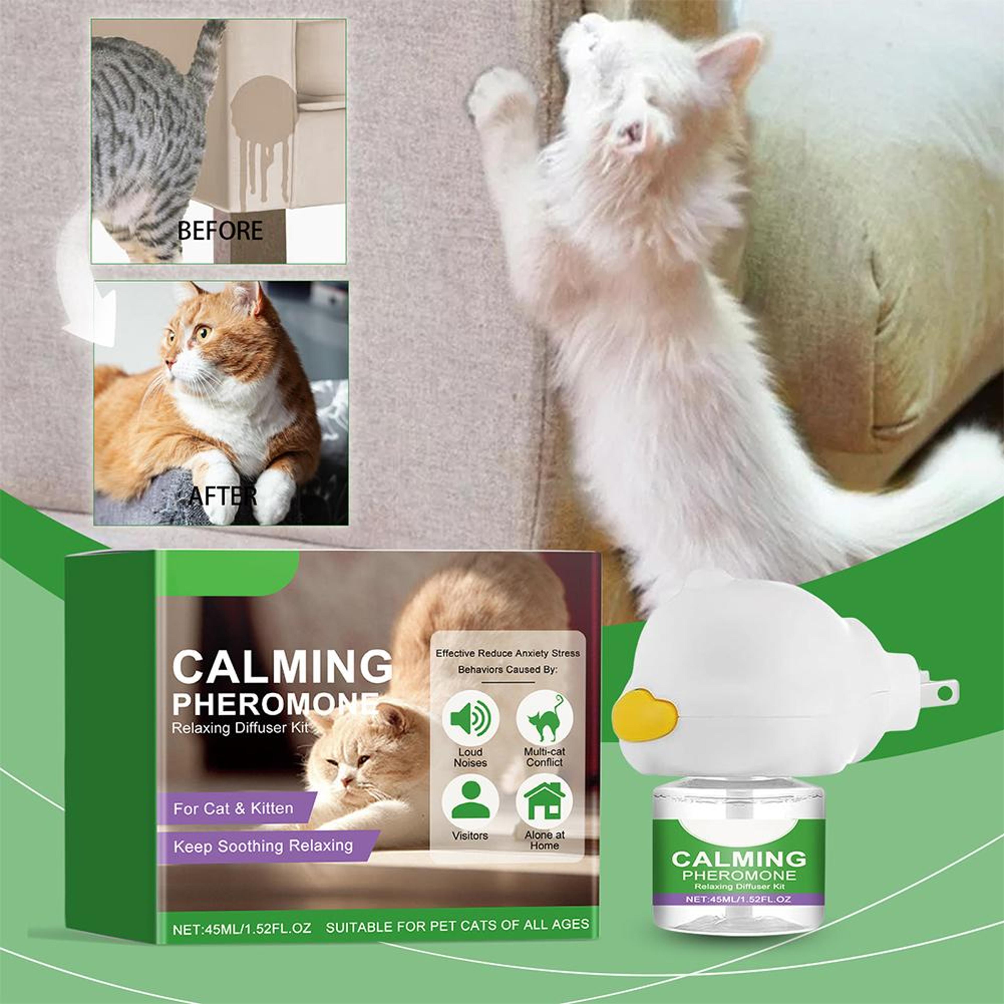 cat calming pheromone diffuser kit with refill for stress relief & anxiety reduction for cats