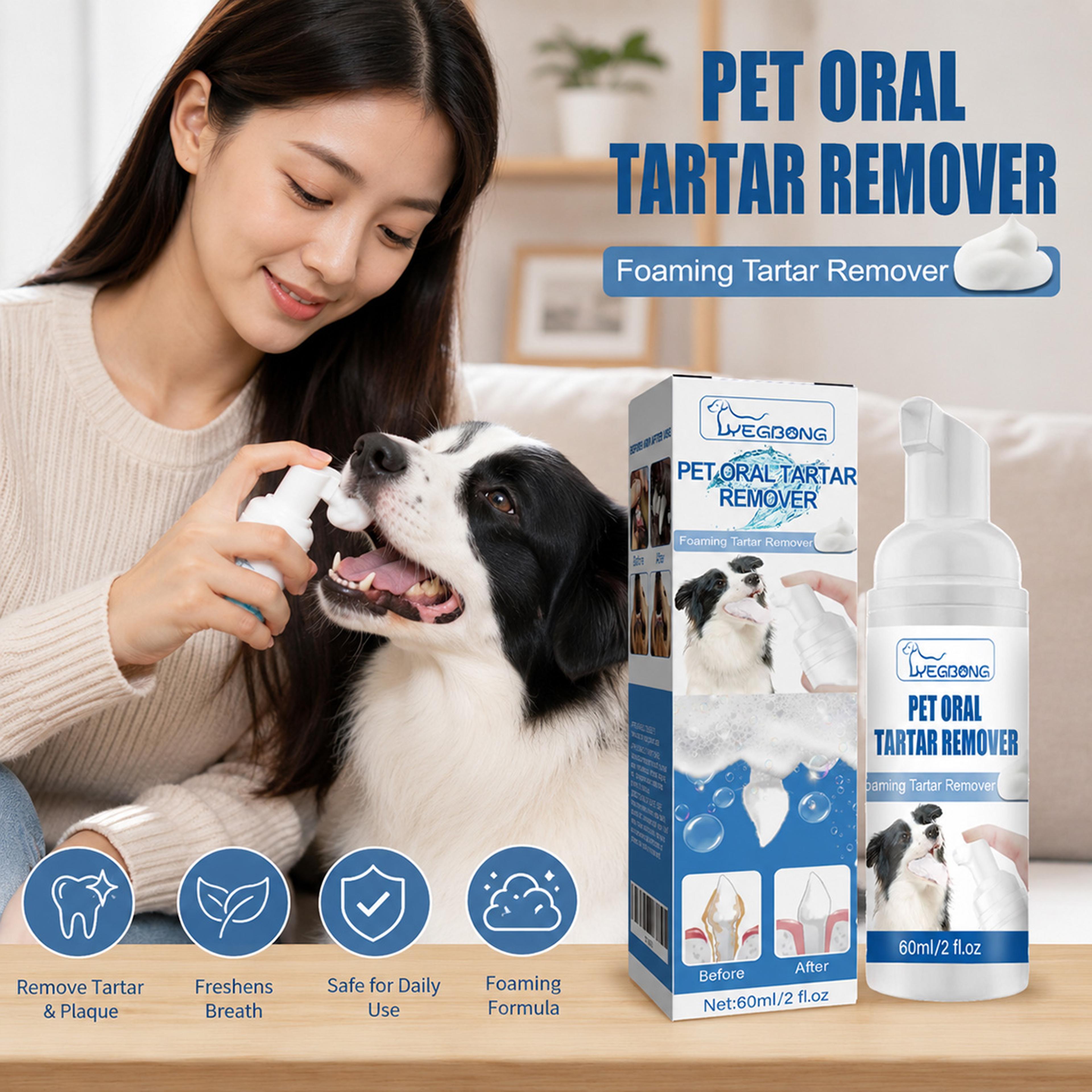 pet dental care foam spray dog & cat tartar remover, plaque cleaner & fresh breath oral care solution