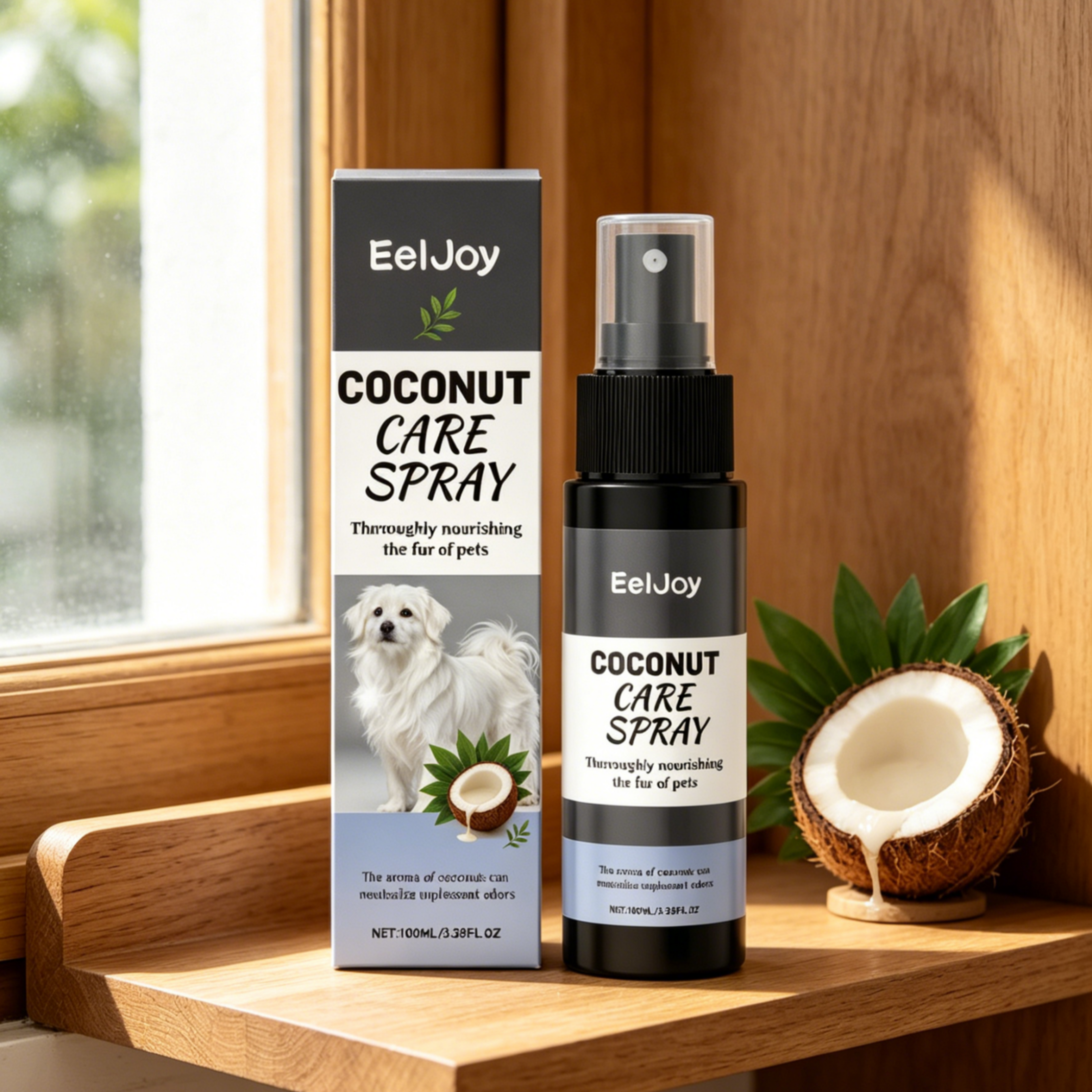 coconut pet deodorant spray for dogs & cats no-rinse grooming odor eliminator fresh fragrance 100ml